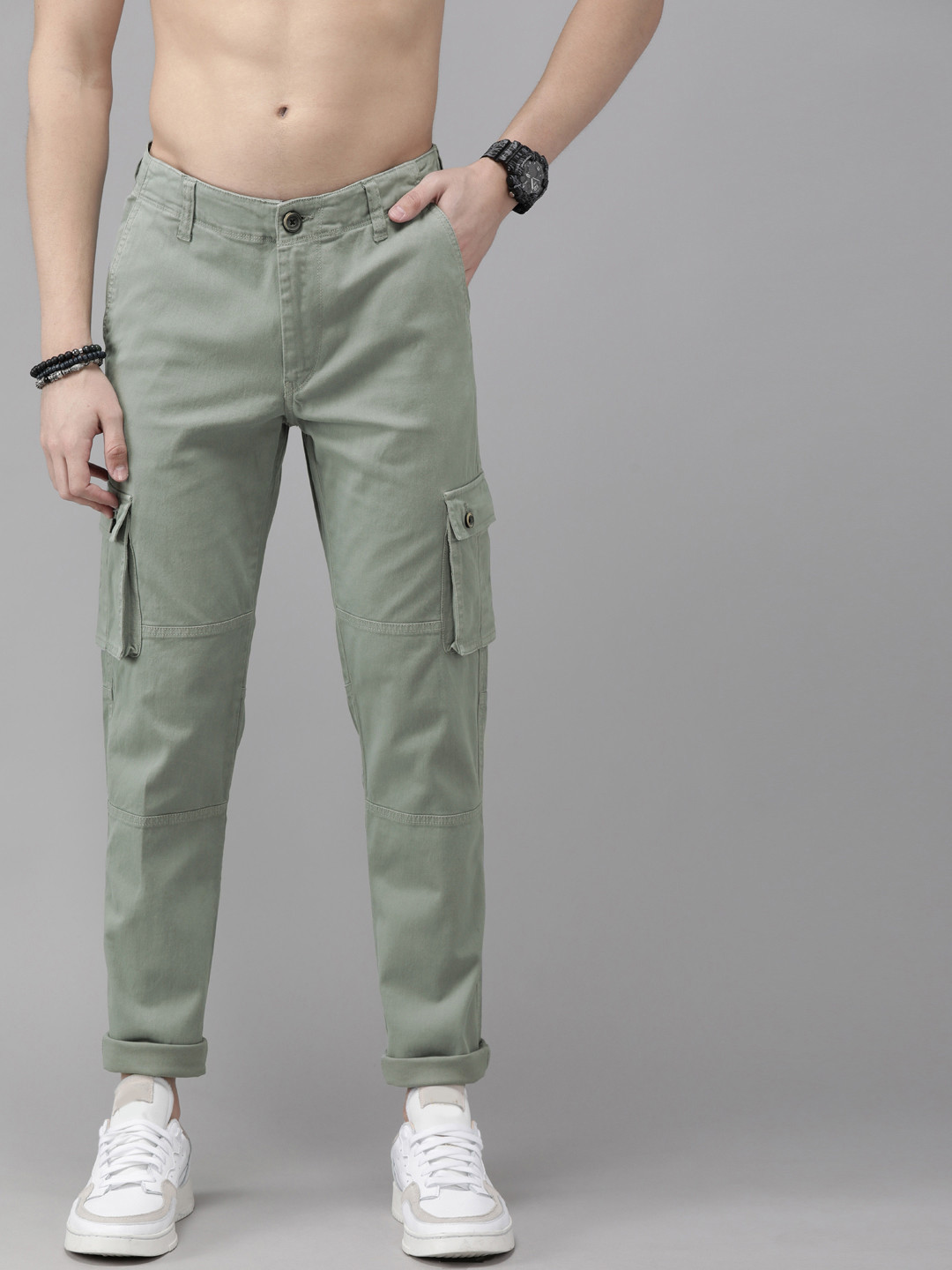 Buy Roadster Men Grey Regular Fit Solid Cargos - Trousers for Men ...