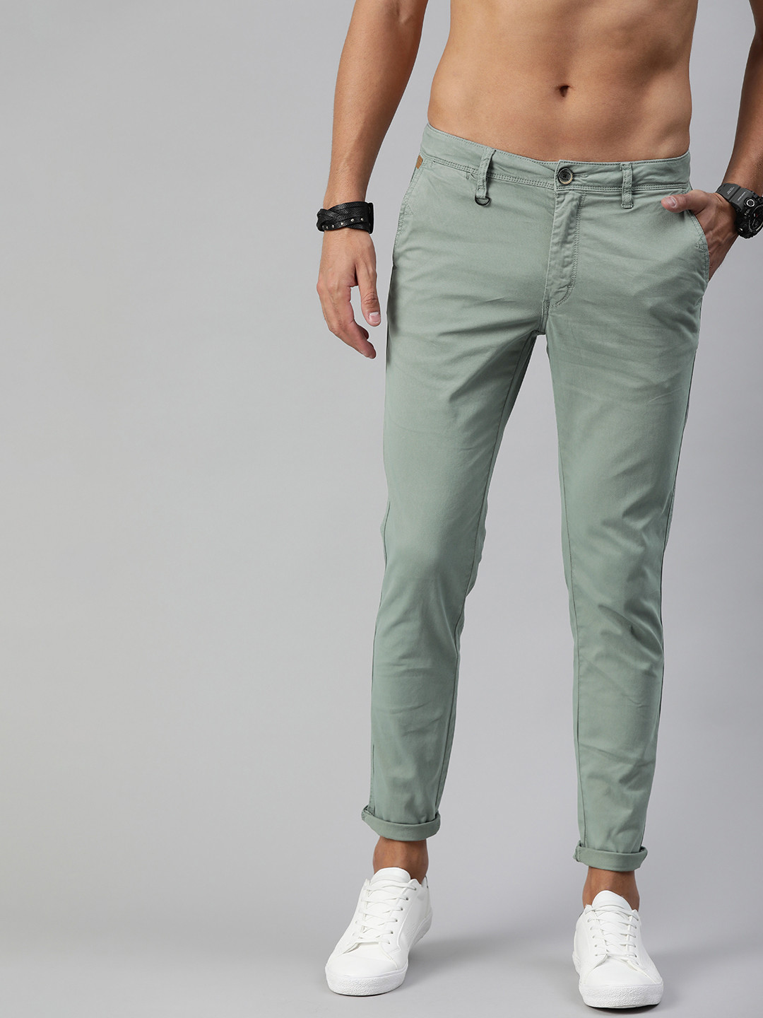 Buy Roadster Men Grey Regular Fit Solid Trousers - Trousers for Men ...