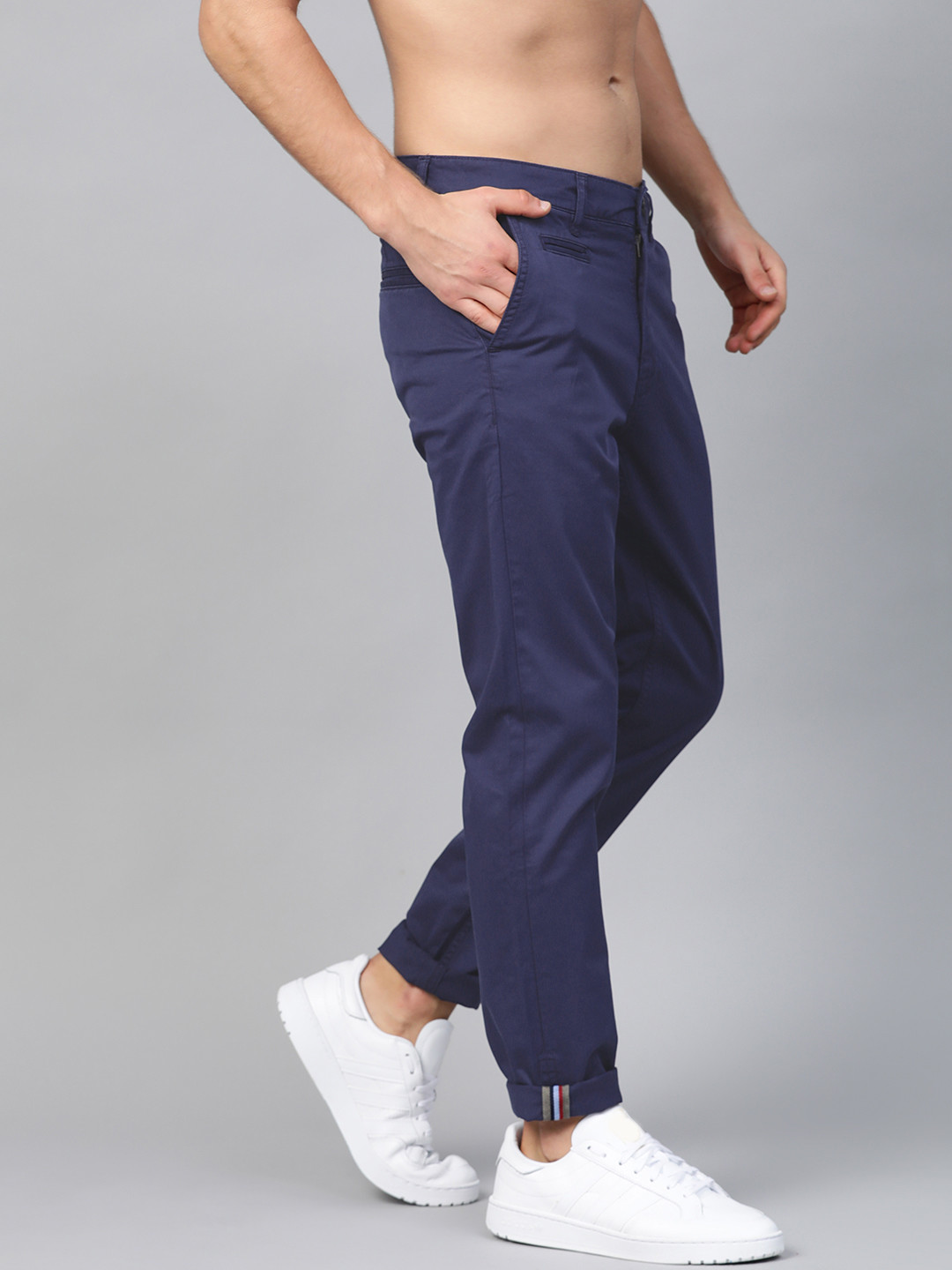 Buy Roadster Men Navy Blue Regular Fit Solid Chinos - Trousers for Men ...