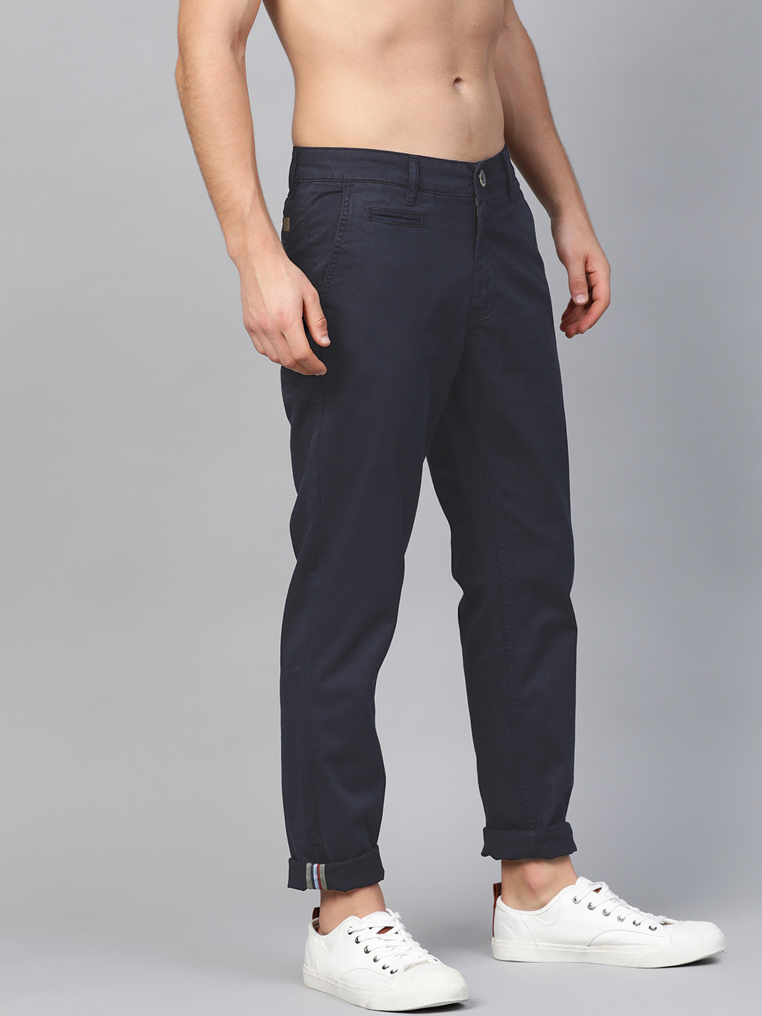 Buy Roadster Men Navy Blue Regular Fit Solid Chinos - Trousers for Men ...