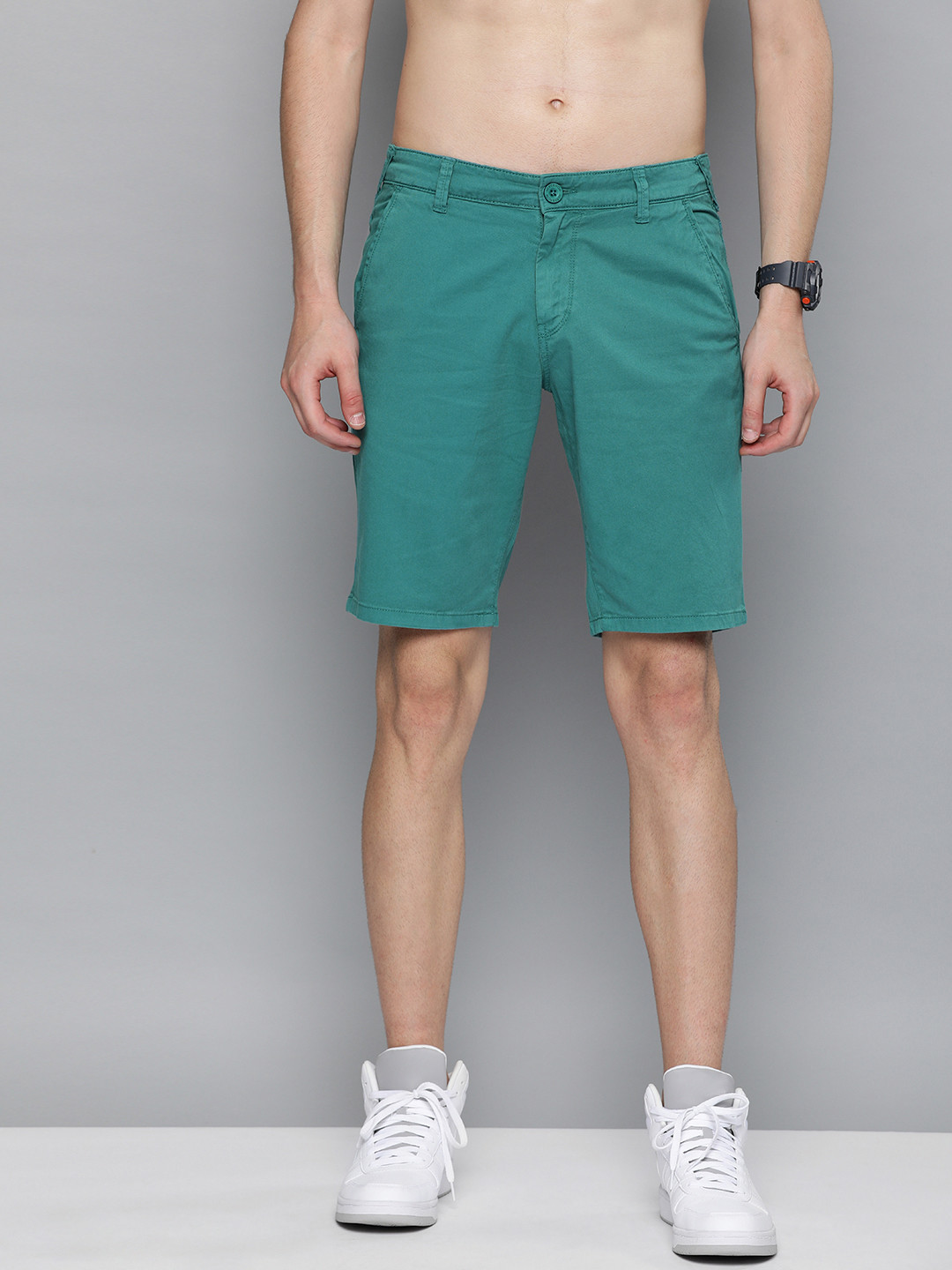 Buy HERE&NOW Men Teal Green Solid Slim Fit Chino Shorts Shorts for