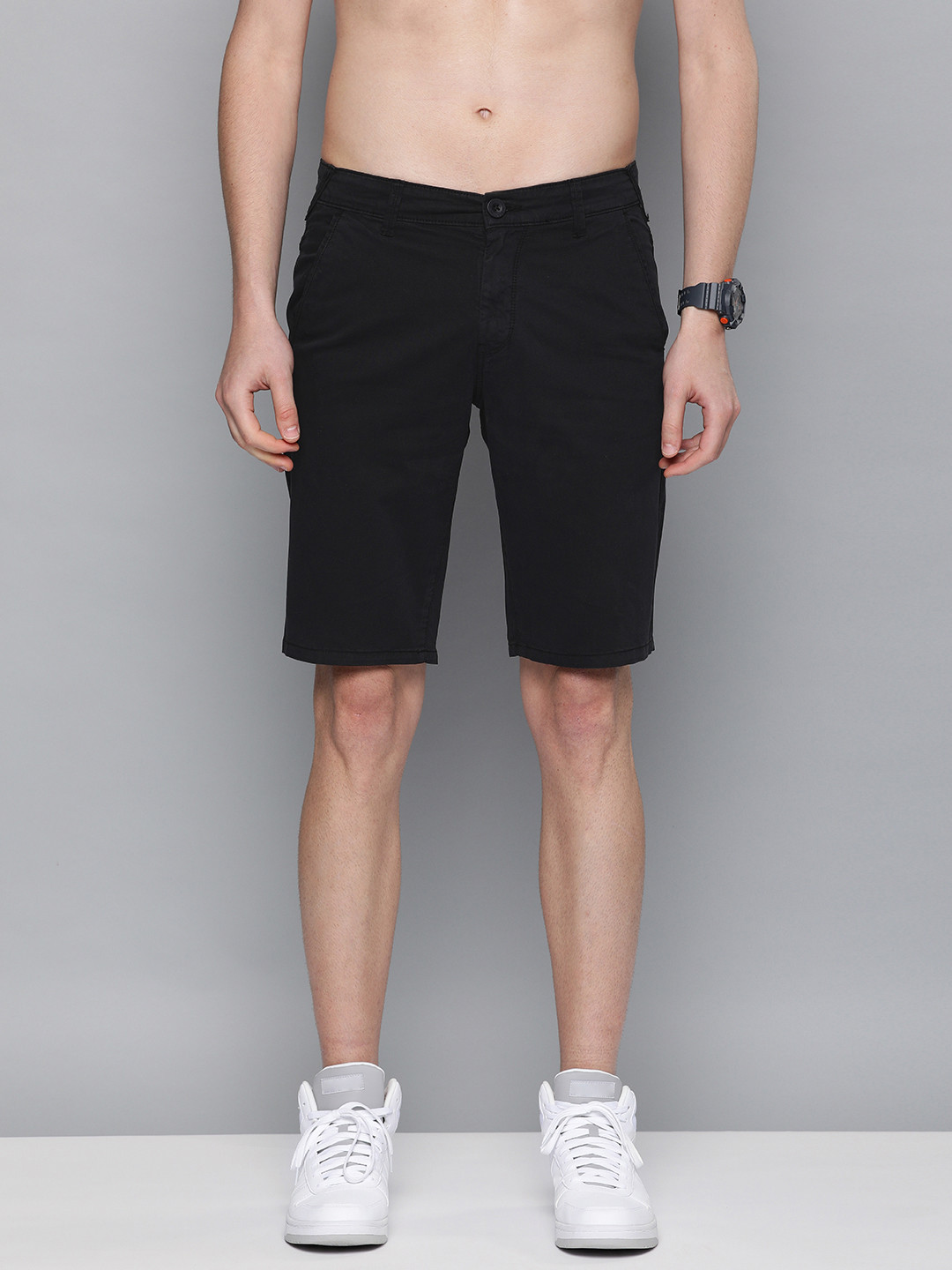 Buy HERE&NOW Men Black Slim Fit Solid Chino Shorts Shorts for Men 11351578 Myntra