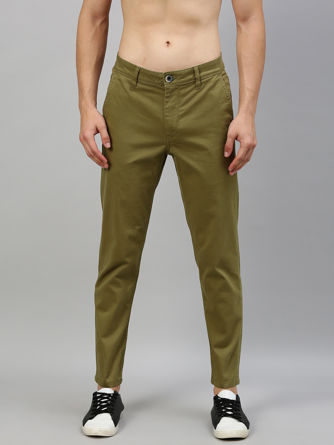 Buy Roadster Men Olive Green Tapered Fit Solid Chinos - Trousers for ...