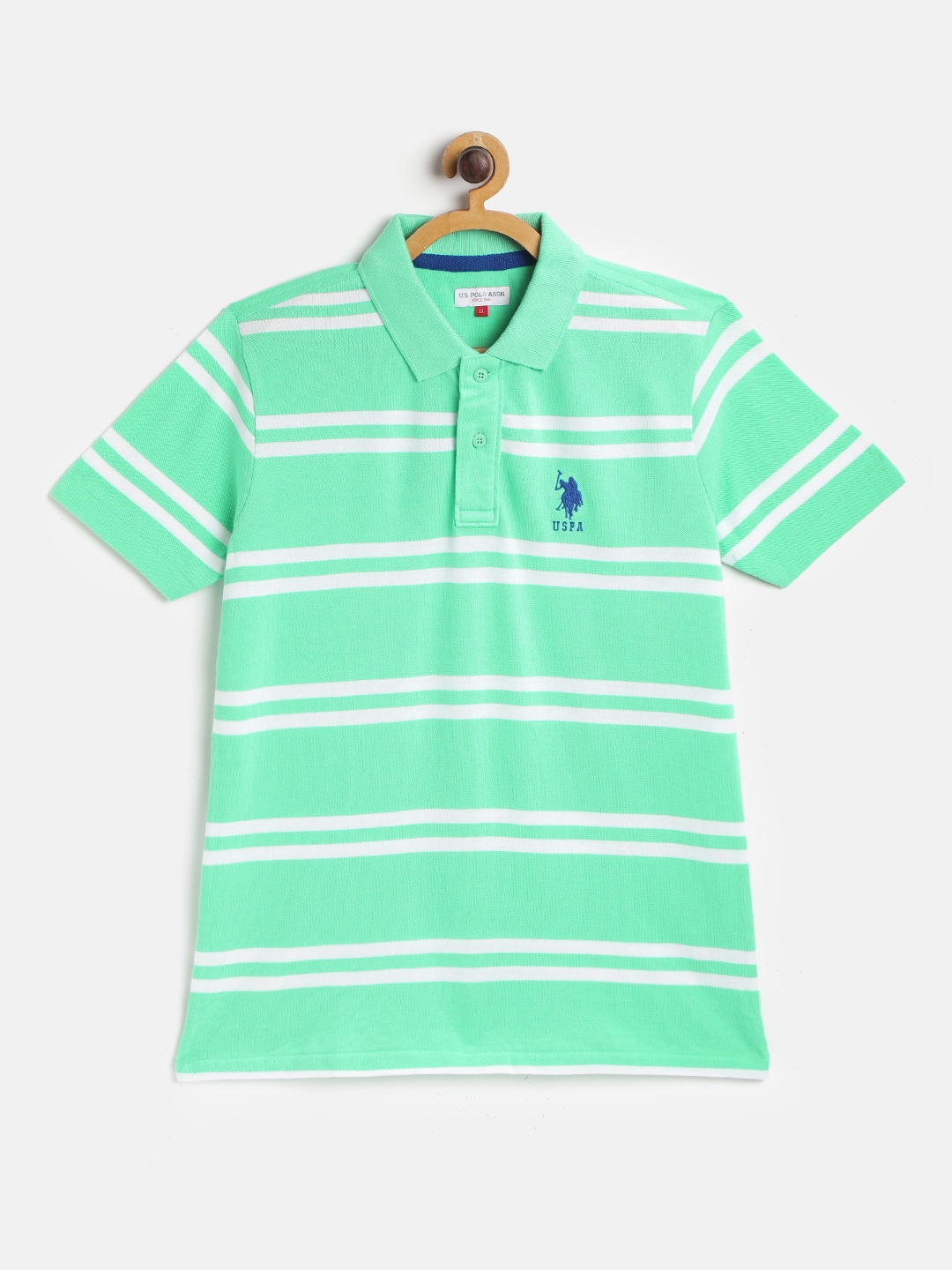 Buy U.S. Polo Assn. Kids Boys Green White Striped Pure Cotton Polo ...