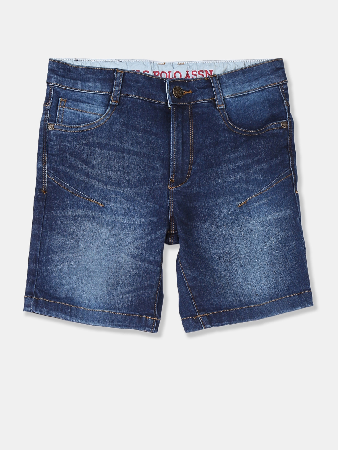 Buy U.S. Polo Assn. Kids Boys Blue Solid Regular Fit Denim Shorts ...