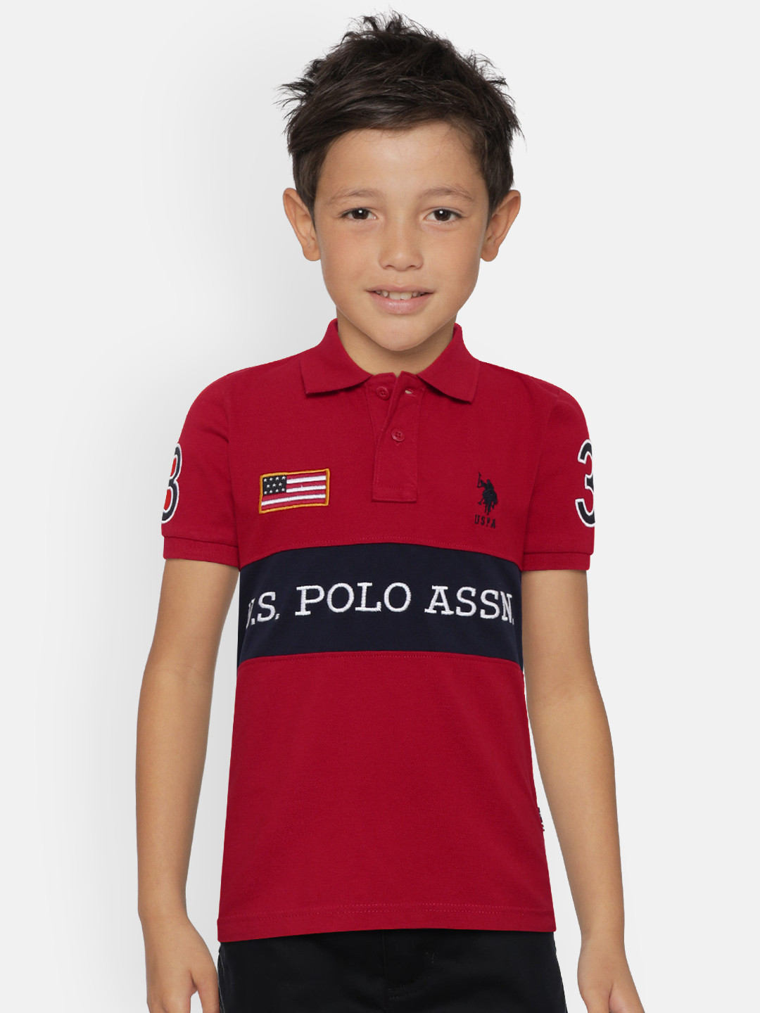 Buy U.S. Polo Assn. Kids Boys Red Navy Blue Colourblocked Polo Collar