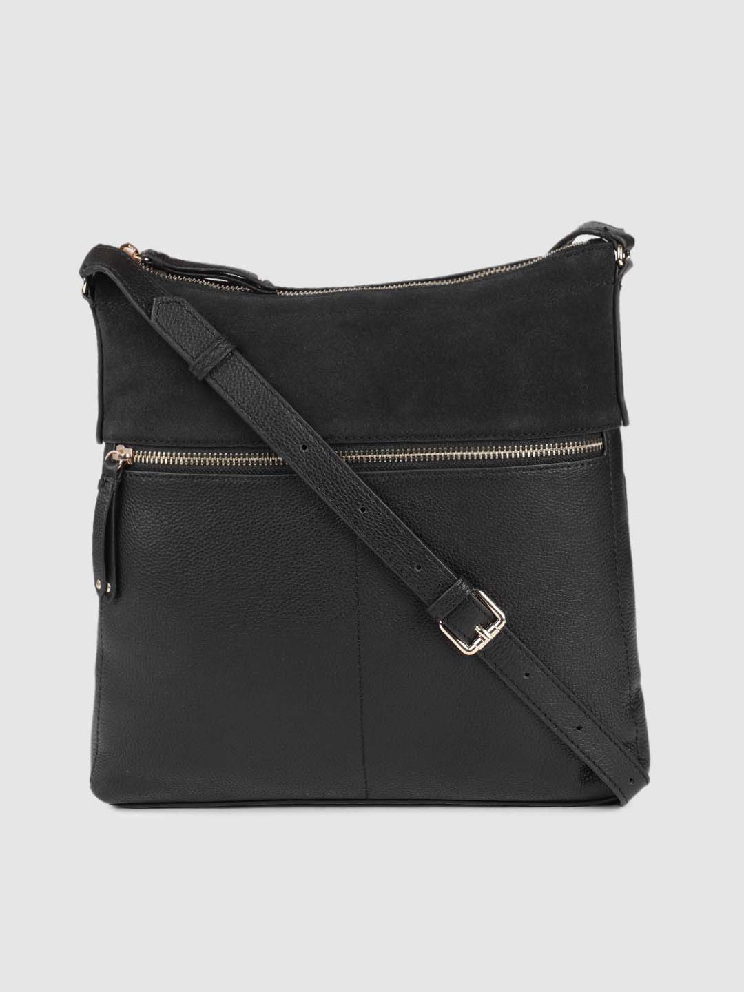 Buy Accessorize Women Black Solid Leather Sling Bag Handbags for