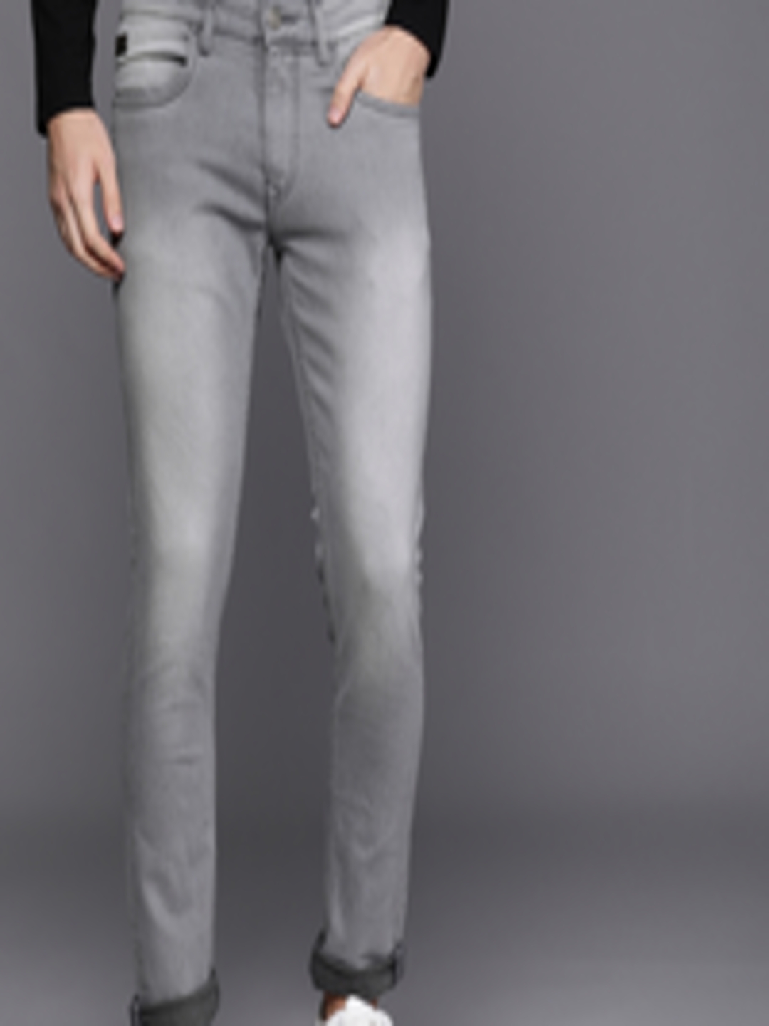 Buy WROGN Men Grey Slim Fit Mid Rise Clean Look Stretchable Jeans ...