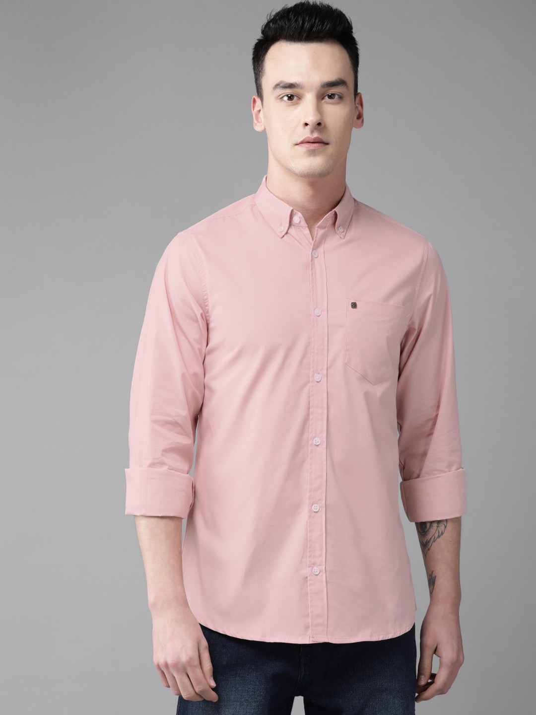 Buy Hubberholme Men Pink Regular Fit Solid Casual Shirt Shirts for
