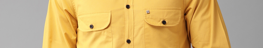 Buy Hubberholme Men Mustard Yellow Regular Fit Solid Casual Shirt ...