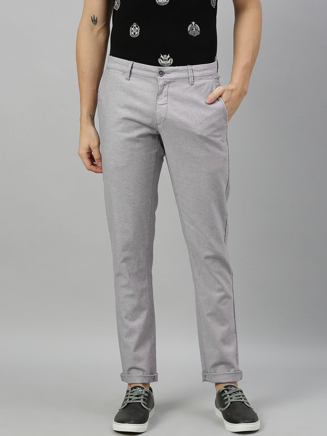Buy U.S. Polo Assn. Men Grey Austin Trim Fit Solid Chinos - Trousers ...