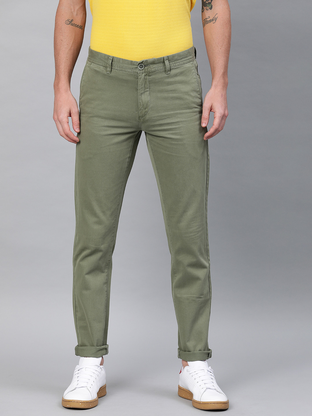 Buy U.S. Polo Assn. Men Olive Green Slim Fit Solid Chinos - Trousers ...