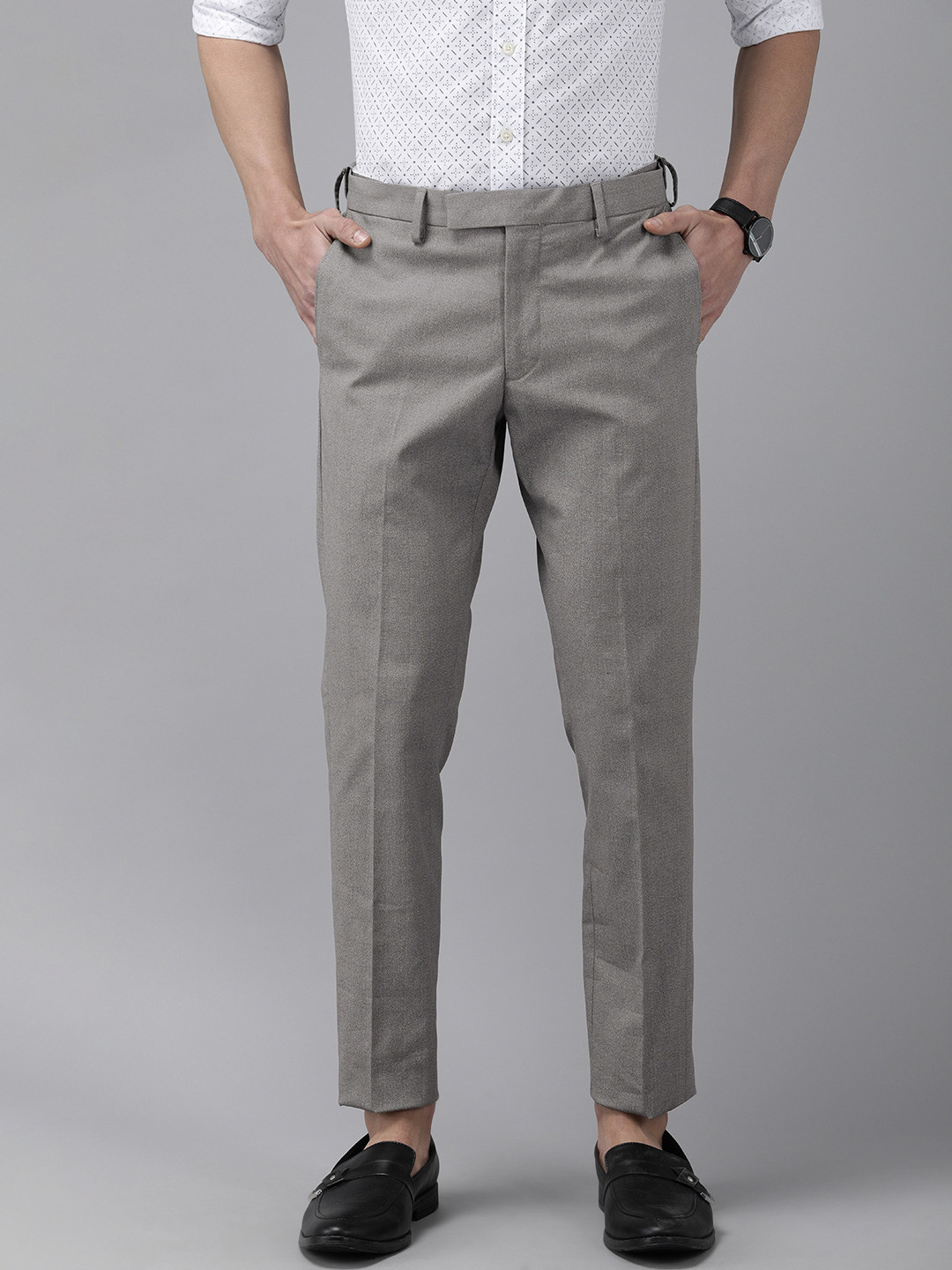 Buy U.S. Polo Assn. Men Grey Slim Fit Solid Regular Trousers Trousers