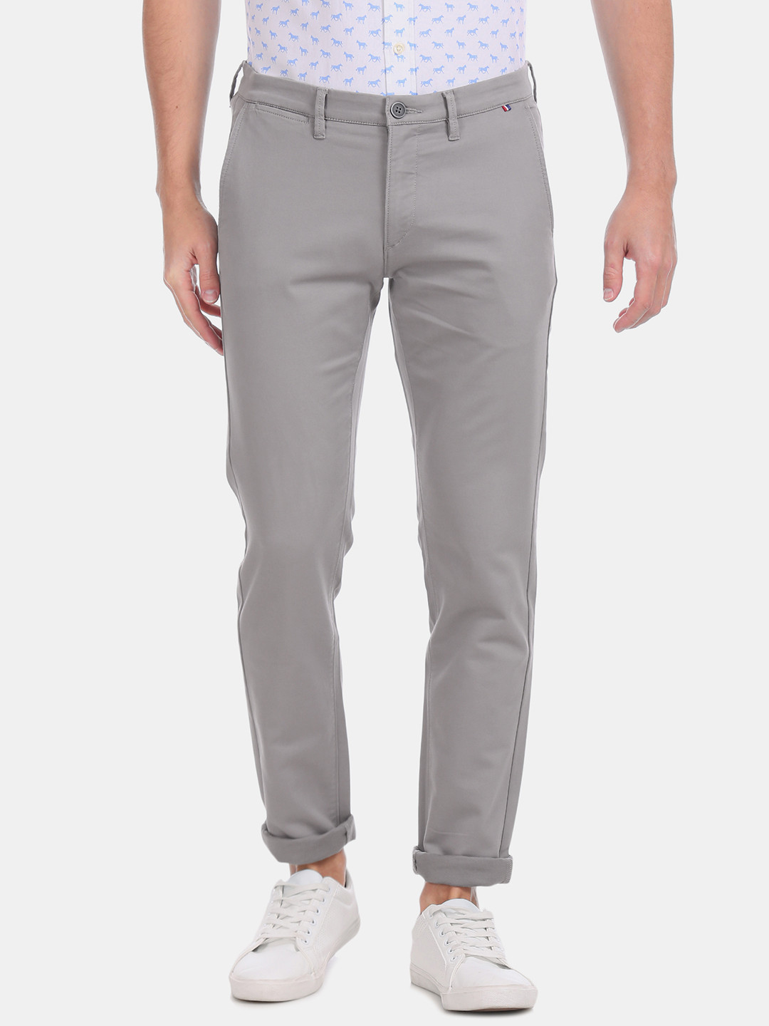 Buy U.S. Polo Assn. Men Grey Slim Fit Solid Regular Trousers - Trousers ...