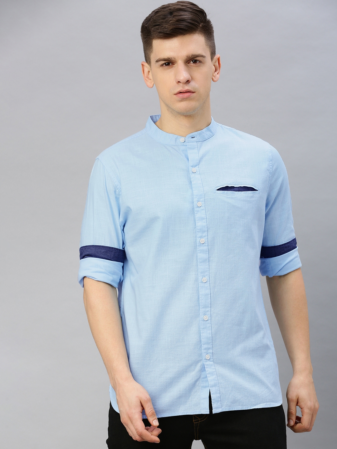 Buy WROGN Men Blue Slim Fit Solid Casual Shirt - Shirts for Men ...