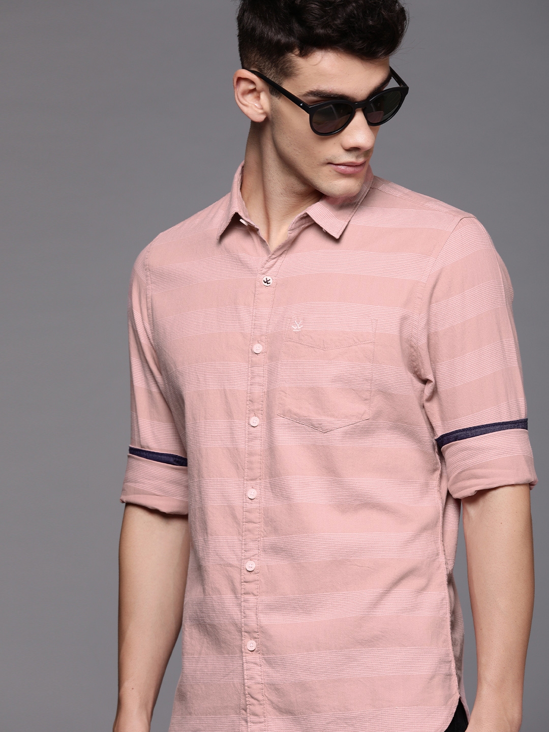 Buy WROGN Men Pink & White Slim Fit Self Striped Casual Shirt - Shirts ...