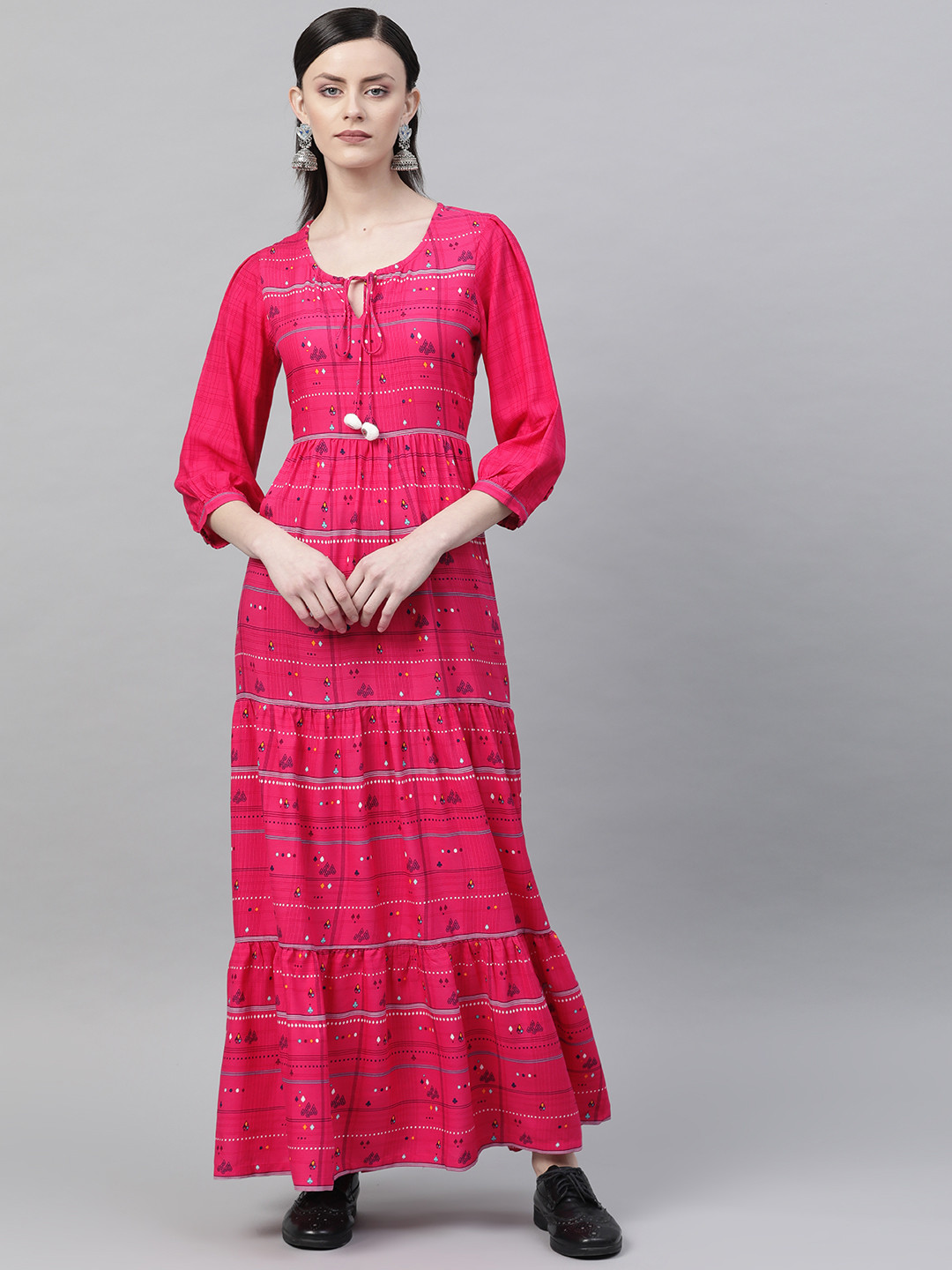 Buy Rangriti Women Pink Printed Tiered Maxi Dress - Dresses for Women 11362120 | Myntra