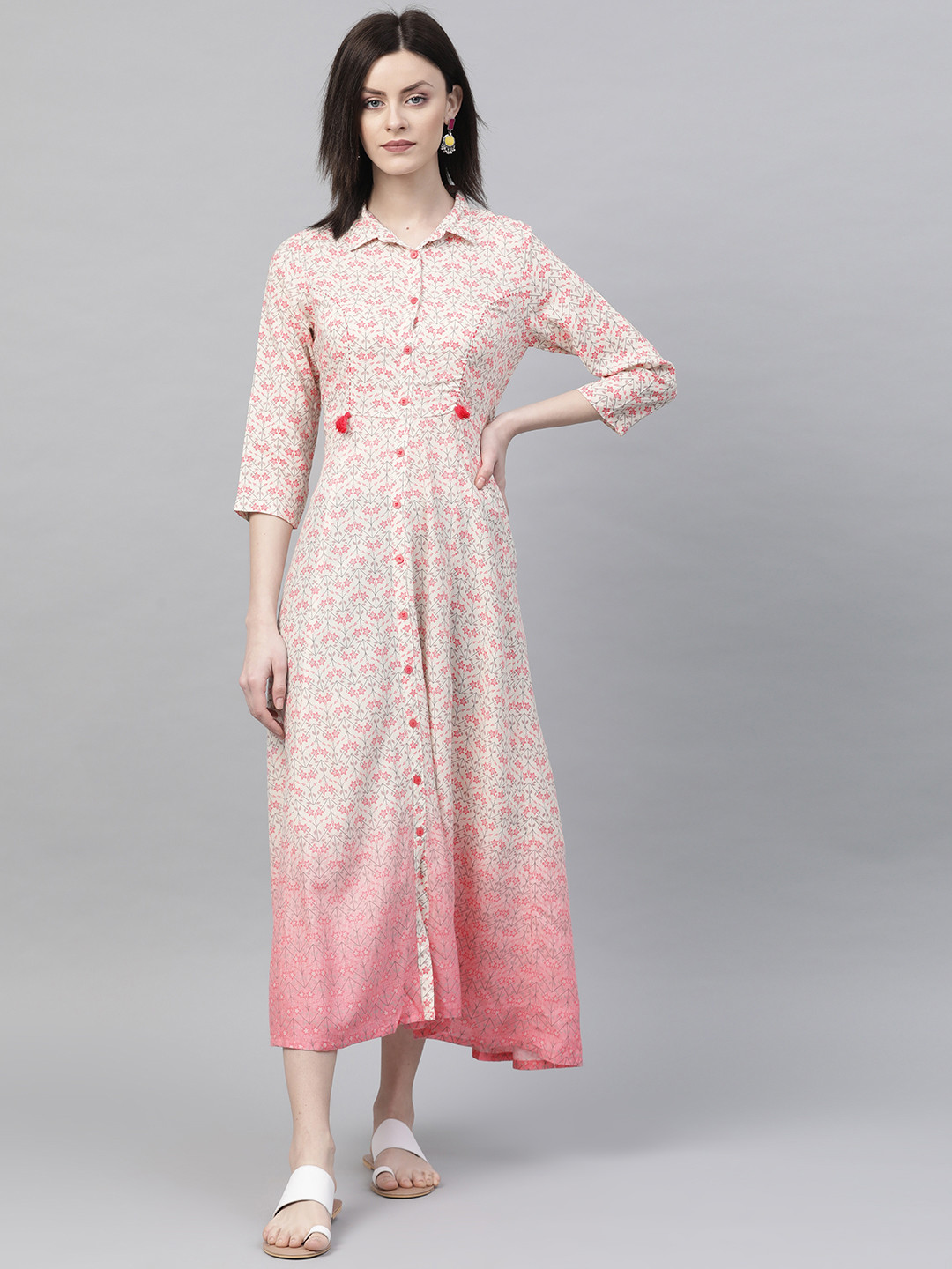 Buy Rangriti Women Off White & Pink Printed Maxi Dress - Dresses for Women 11362124 | Myntra