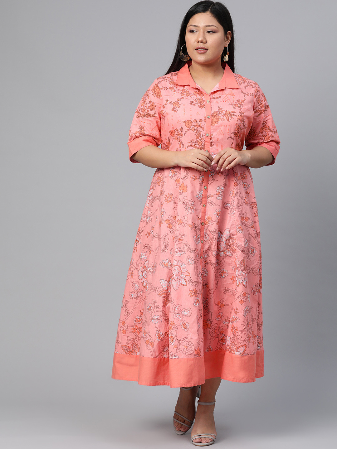Buy Rangriti Women Peach Coloured Printed Maxi Dress - Dresses for Women 11362214 | Myntra
