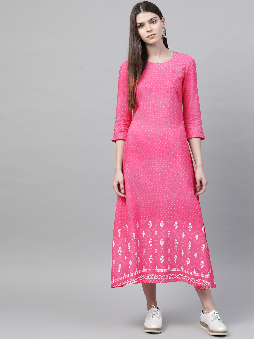 Buy Rangriti Women Pink & White Printed Maxi Dress - Ethnic Dresses for Women 11362486 | Myntra