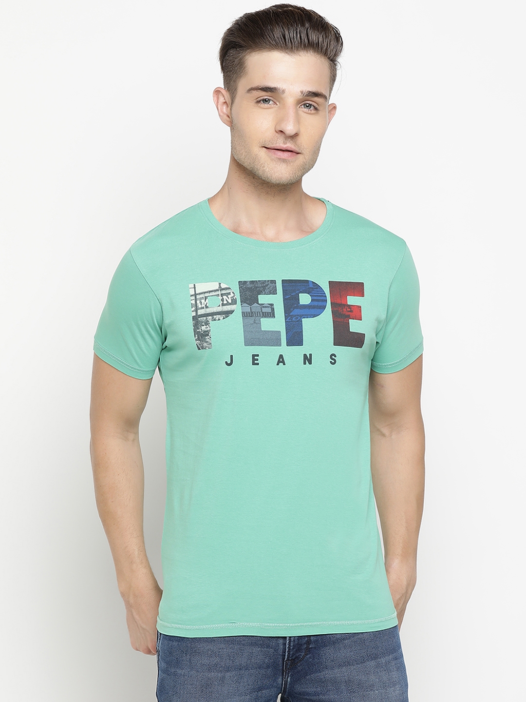 Buy Pepe Jeans Men Green & Grey Printed Round Neck T Shirt - Tshirts ...