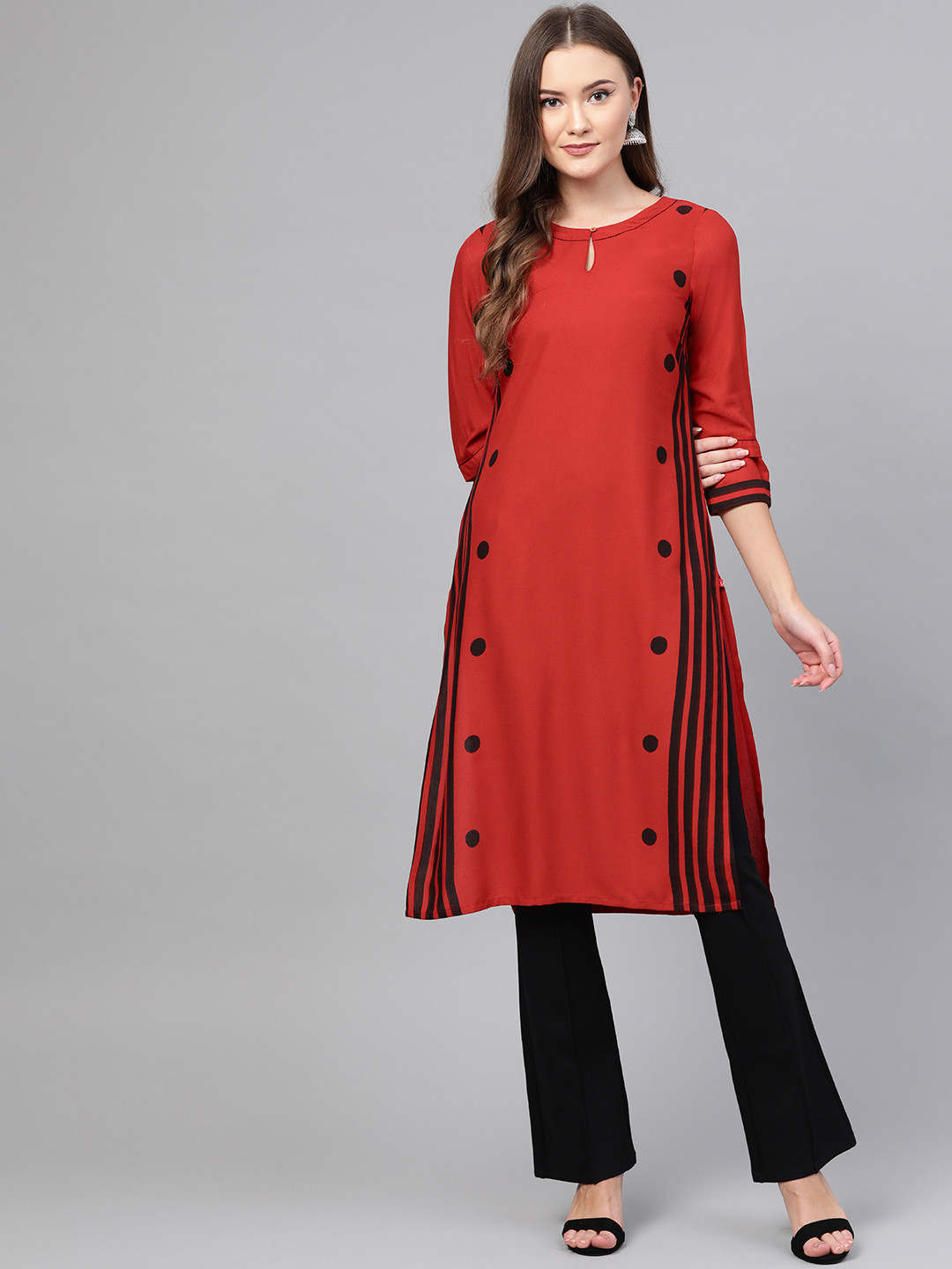 Women Red Printed Straight Kurtas