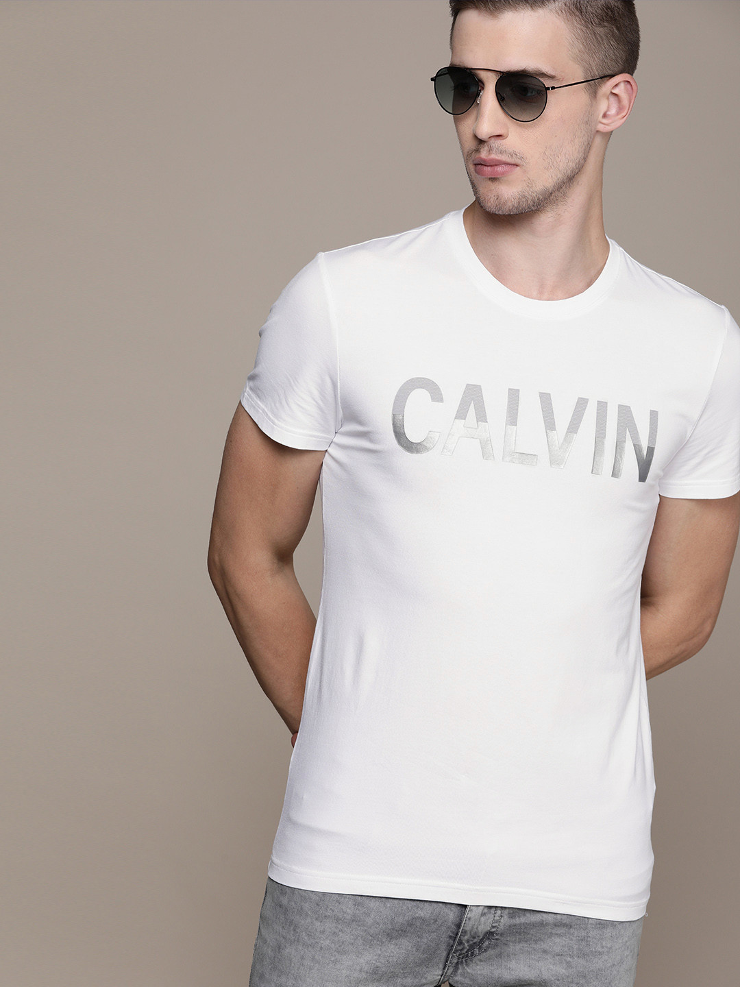 Buy Calvin Klein Jeans Men White Slim Fit Printed Round Neck T Shirt Tshirts for Men 11370172