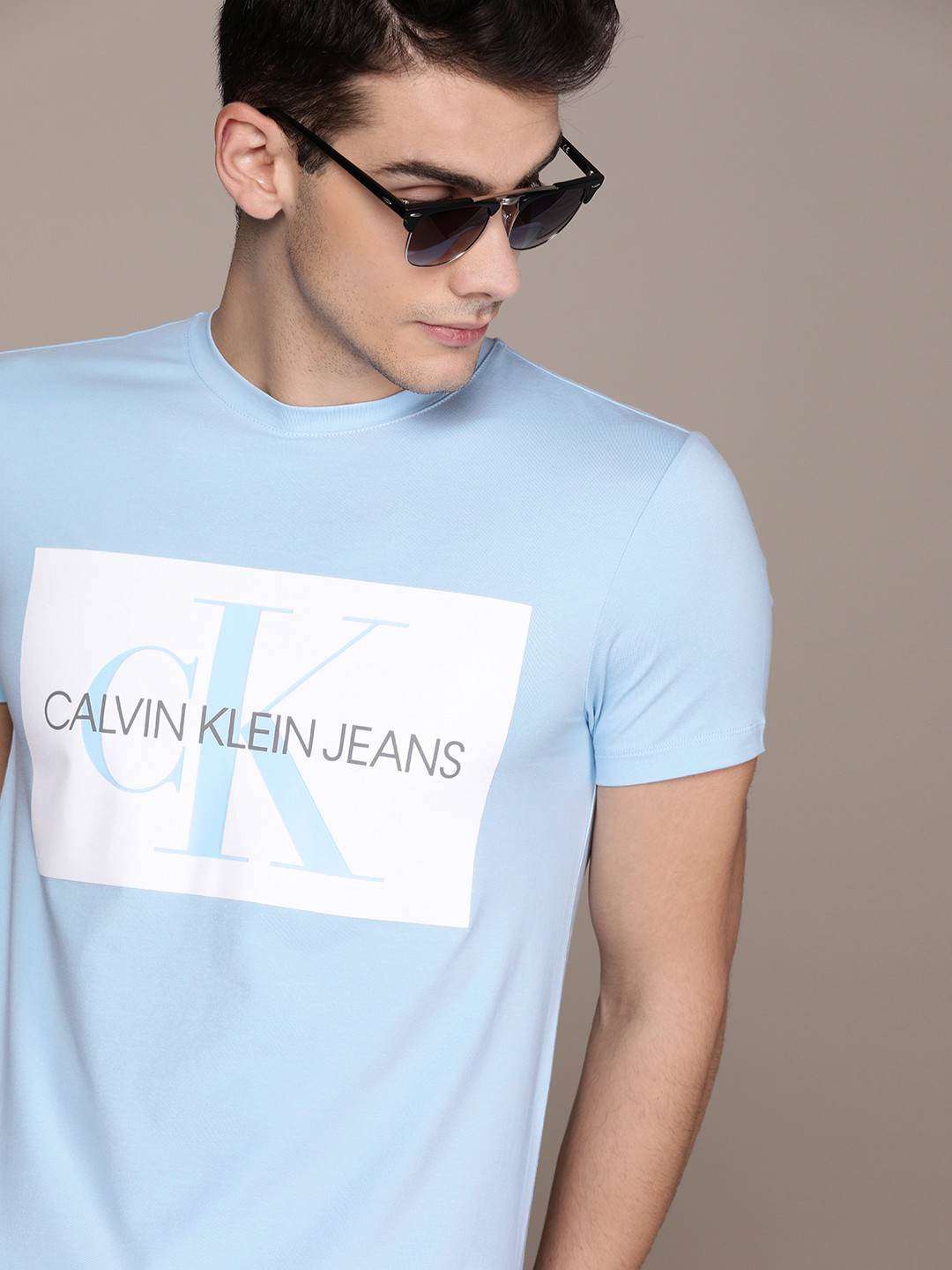 Buy Calvin Klein Jeans Men Blue Printed Slim Fit Round Neck T Shirt Tshirts for Men 11370214