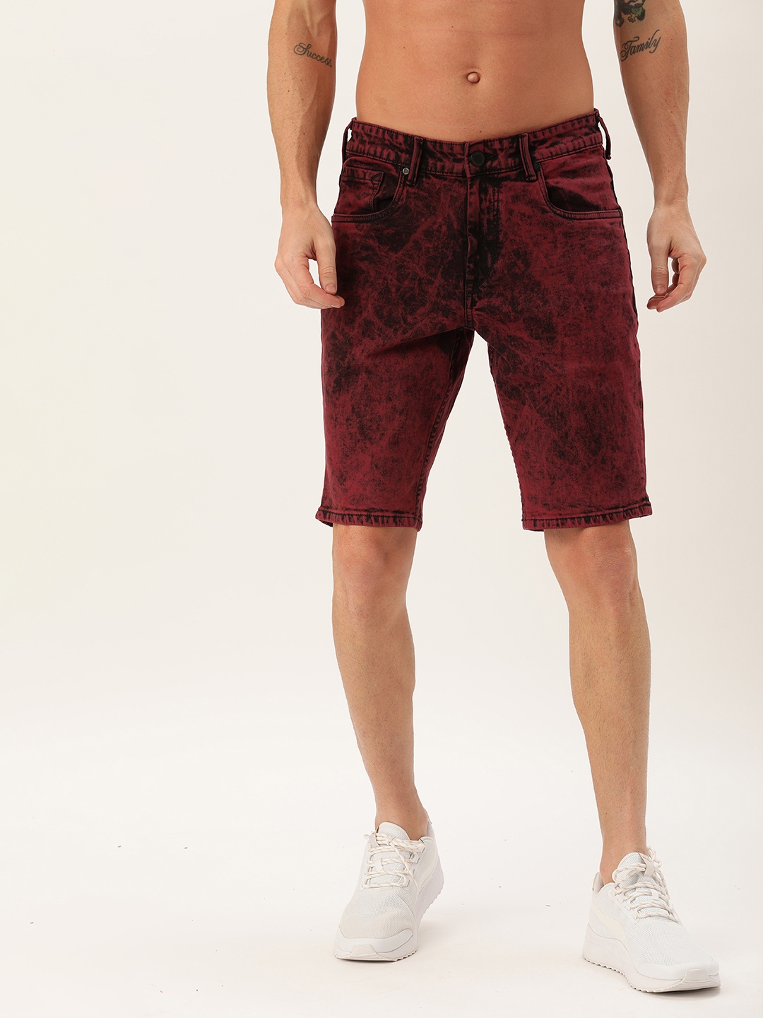 Moda Rapido Men Maroon Washed Slim Fit Denim Shorts Price History
