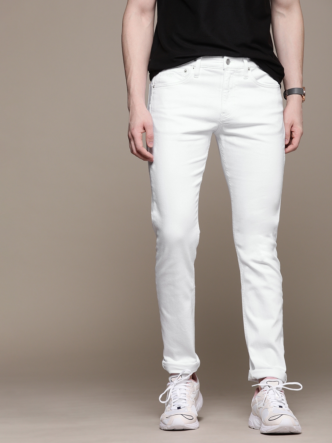 Buy Calvin Klein Jeans Men White Skinny Fit Mid Rise Clean Look ...