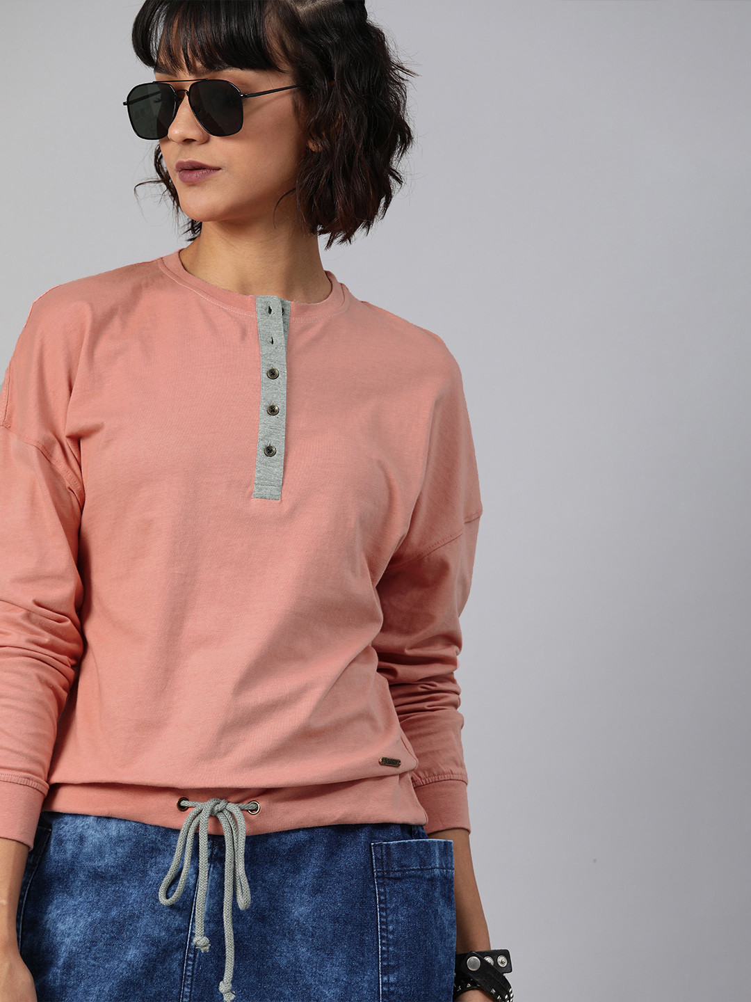 Buy Roadster Women Pink Solid Henley Neck T Shirt Tshirts for Women 11373658 Myntra
