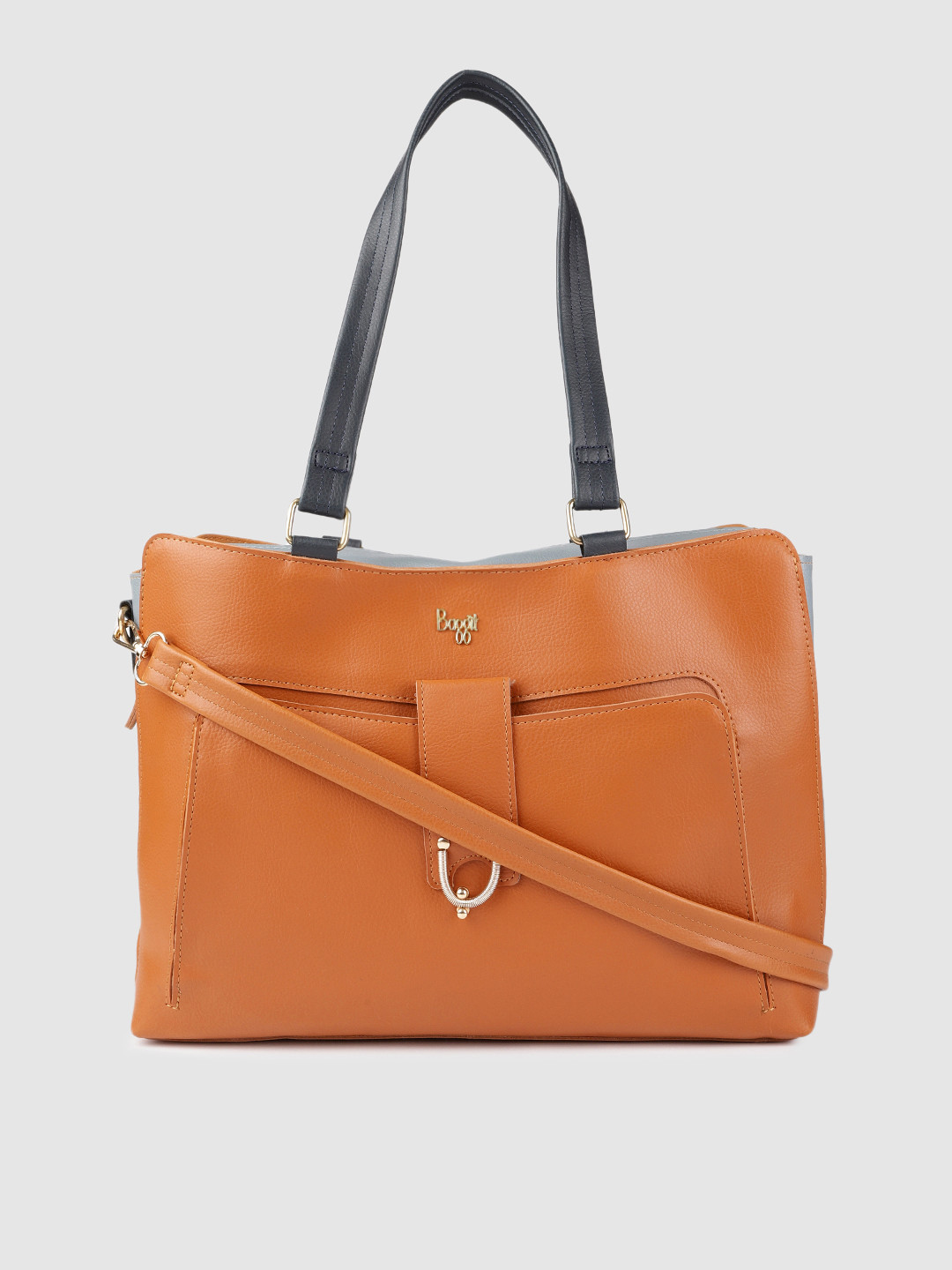 Buy Baggit Tan Brown & Grey Solid Shoulder Laptop Bag Handbags for