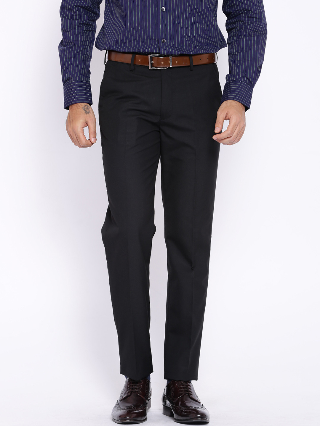 Buy Peter England Black Slim Formal Trousers Trousers for Men 1137876