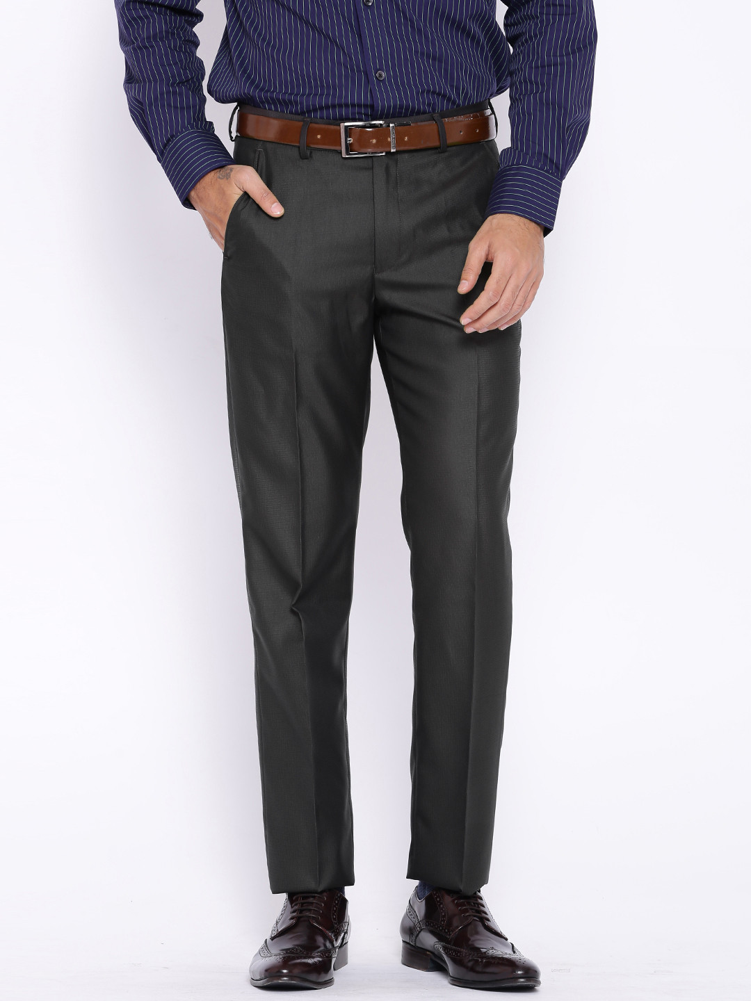 Buy Peter England Charcoal Grey Slim Fit Formal Trousers Trousers for