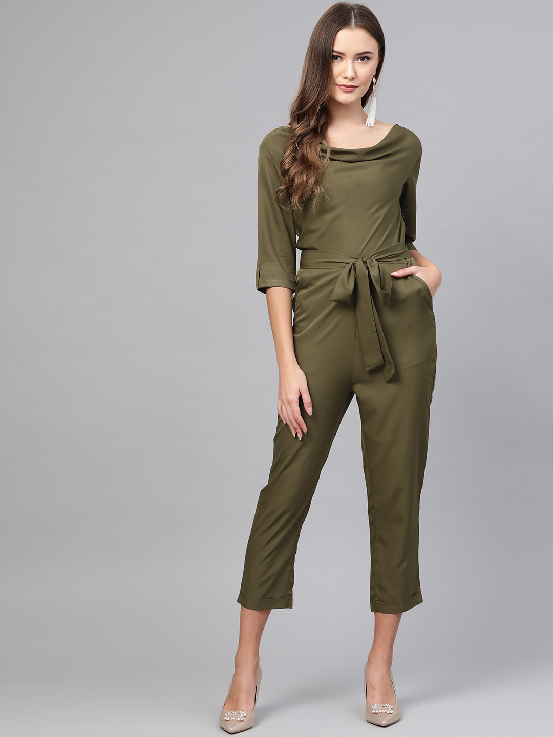 Buy ROZVEH Women Olive Green Solid Basic Jumpsuit Jumpsuit for Women