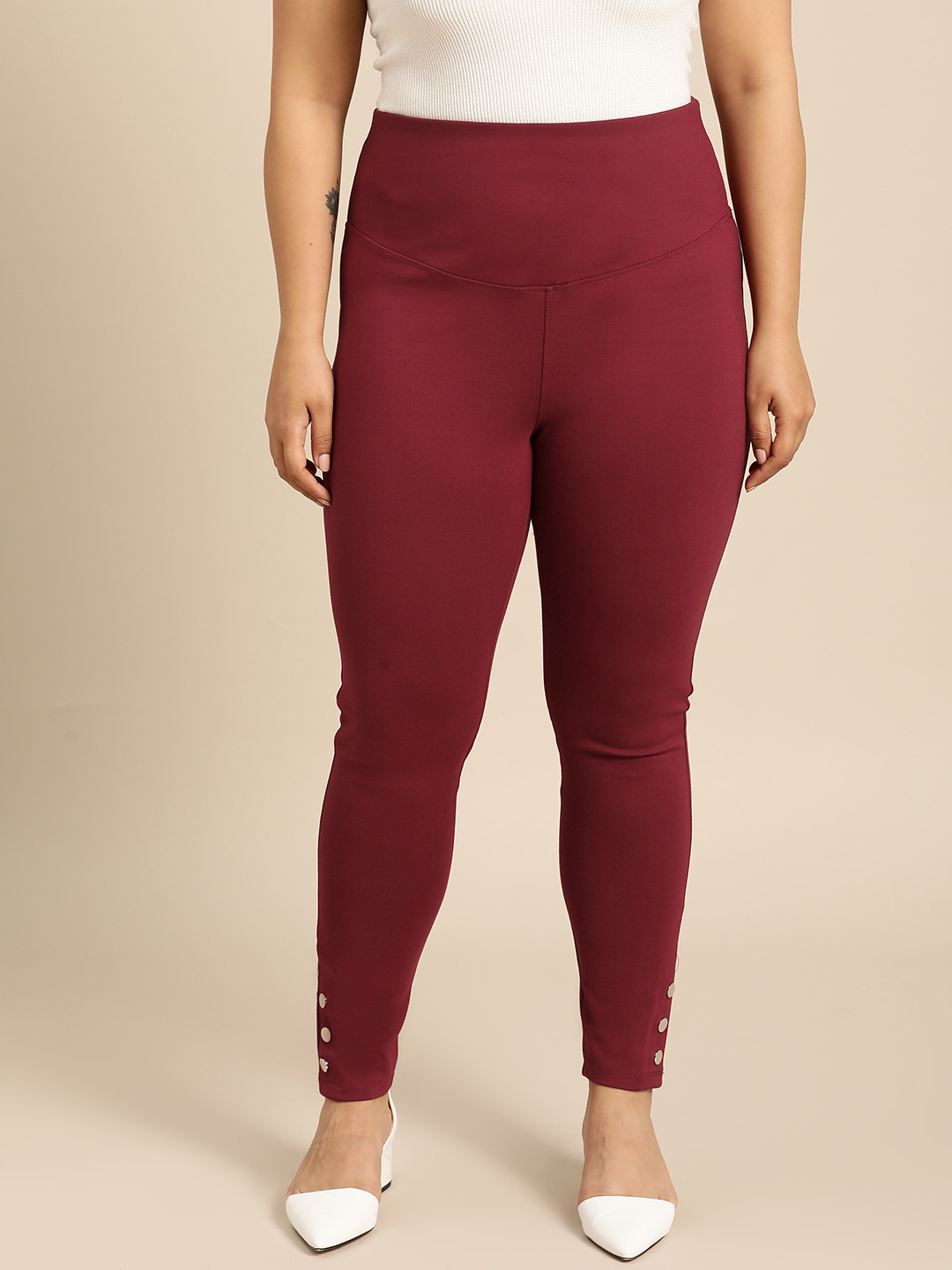 Buy ALL Plus Size Women Maroon Solid Treggings Jeggings for Women