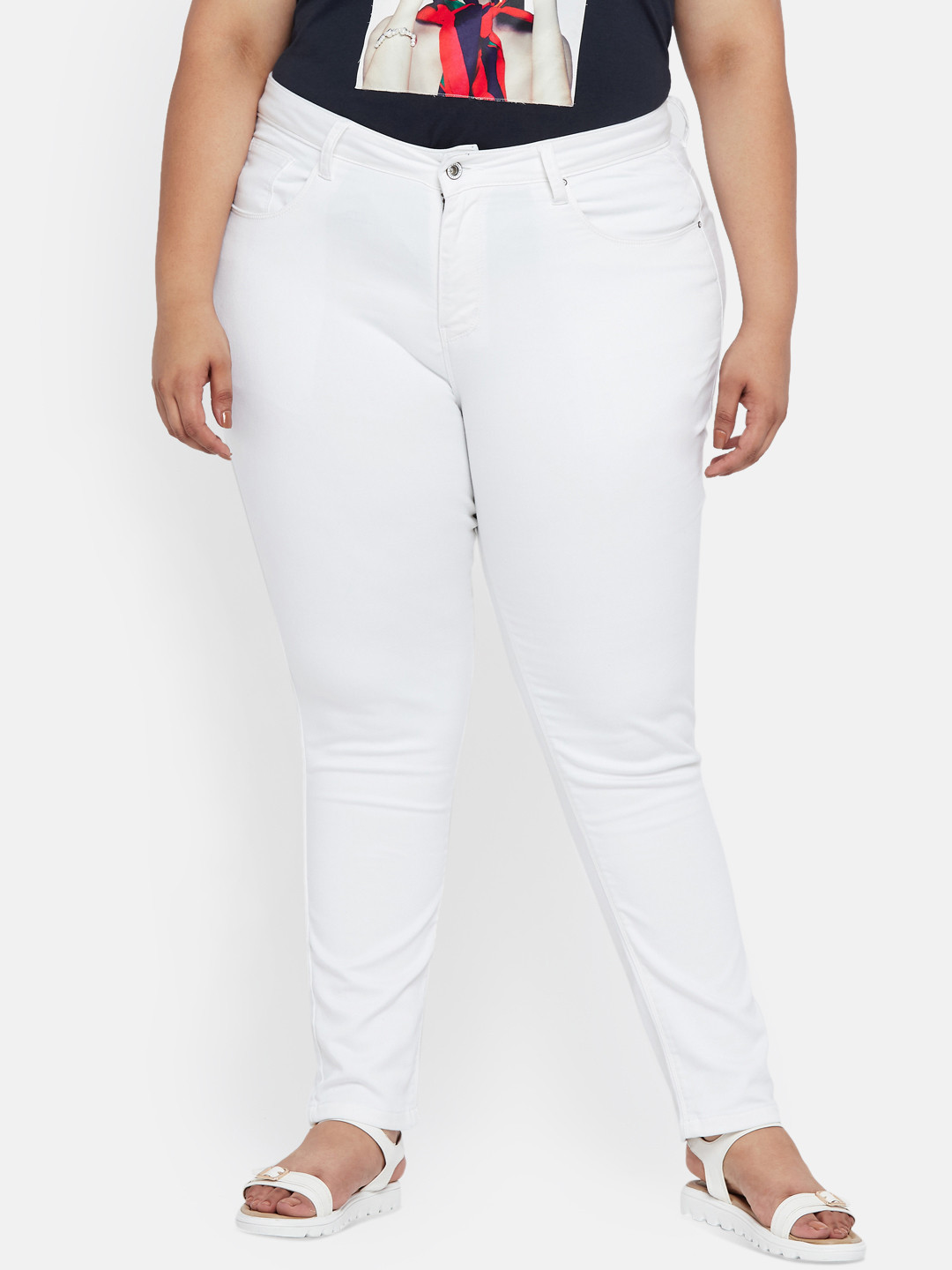 Buy ALL Women White Slim Fit Mid Rise Clean Look Stretchable Jeans