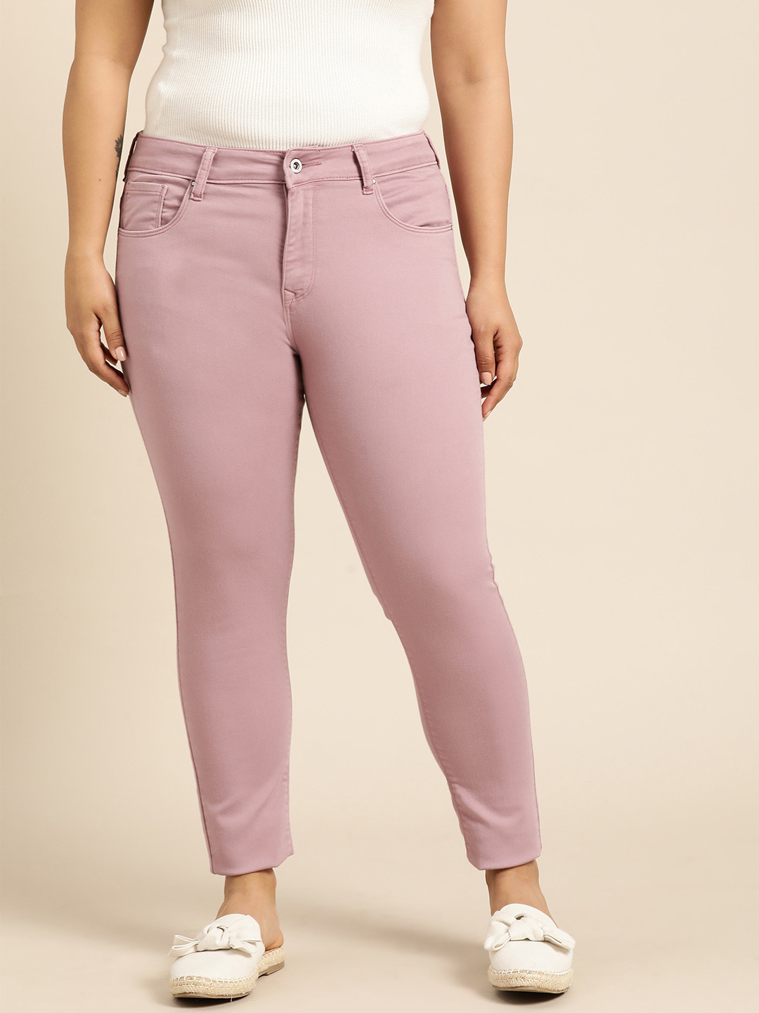 Buy ALL Plus Size Women Pink Slim Fit Mid Rise Clean Look Stretchable