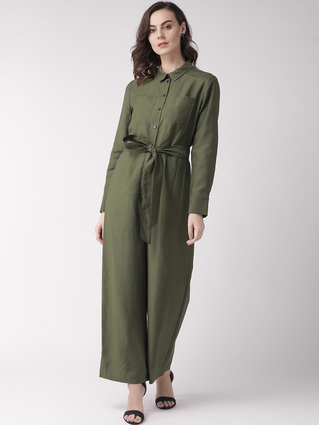 Buy Marks & Spencer Women Olive Green Solid Basic Jumpsuit Jumpsuit