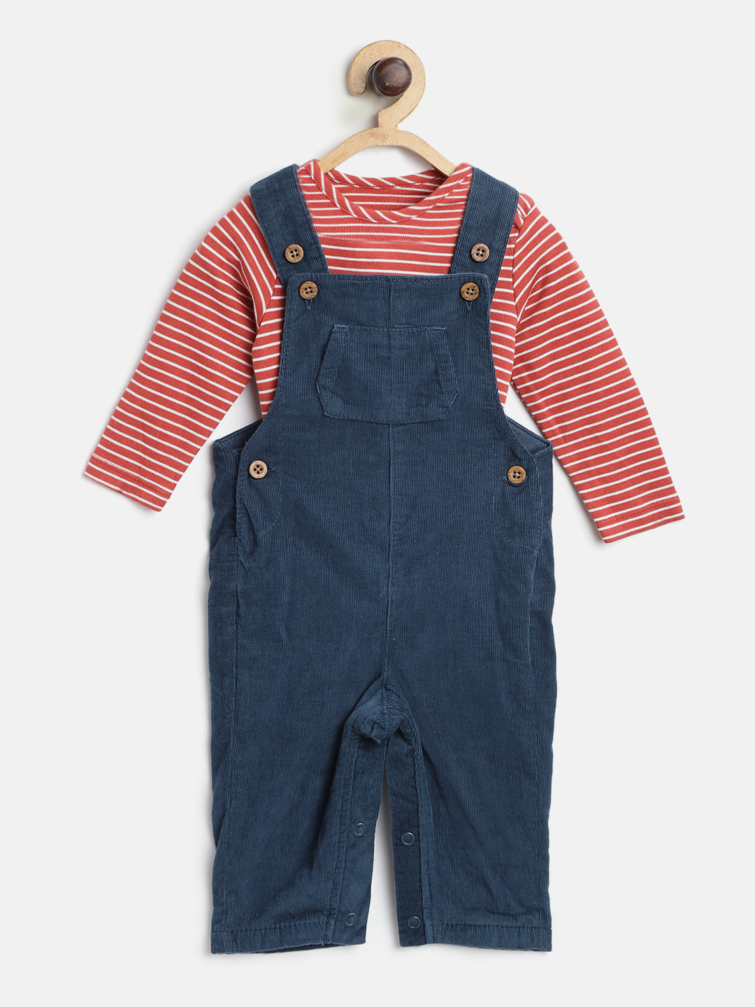 Buy Marks & Spencer Kids Red & Navy Striped Bodysuit With Dungarees