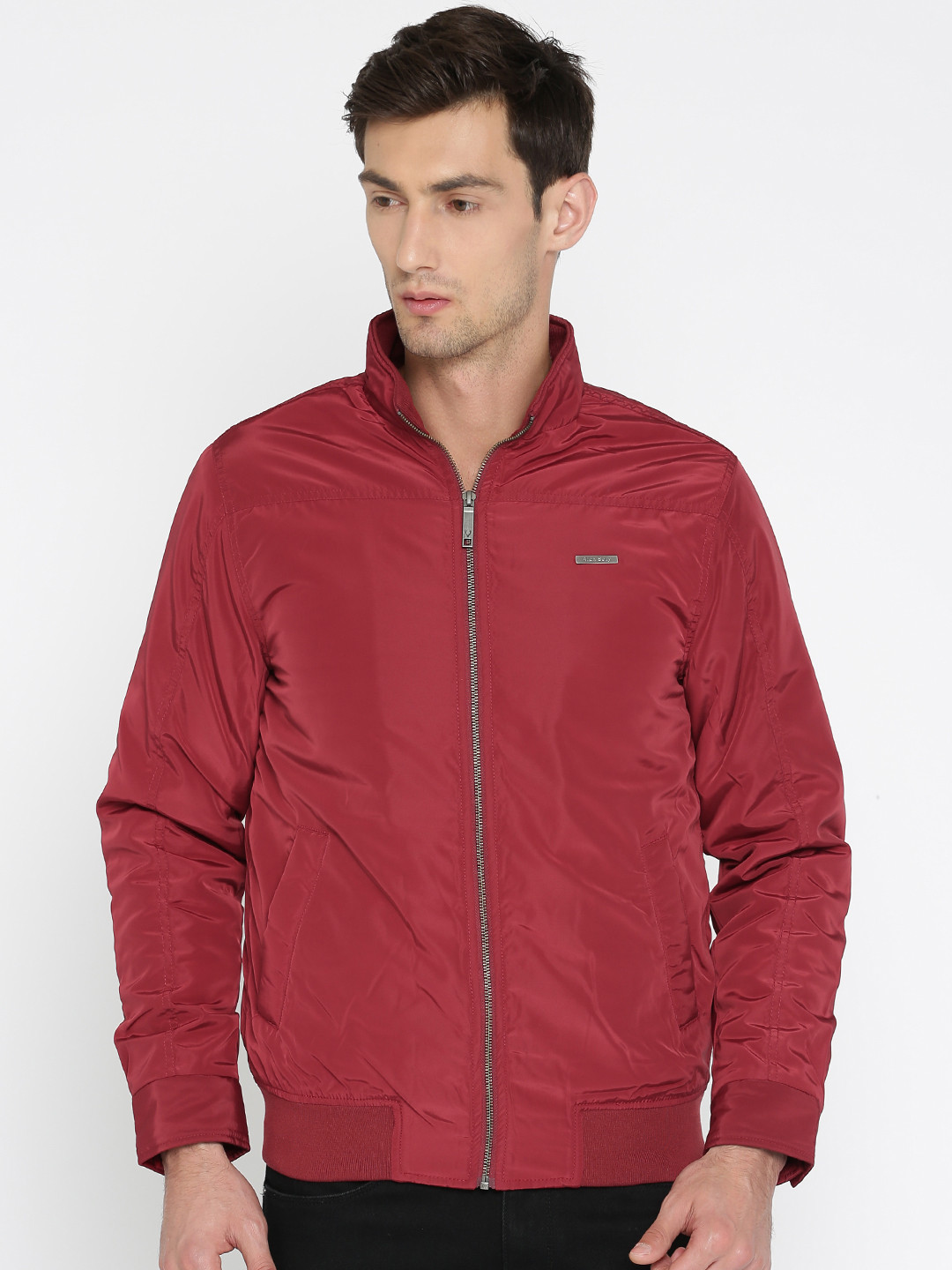 Men's Maroon Solid Bomber Jacket