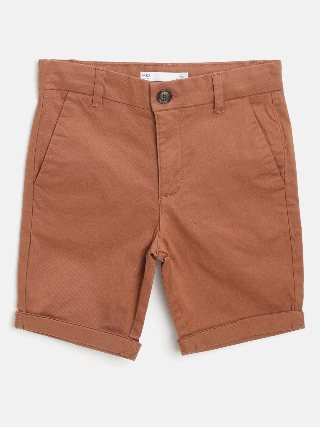 Buy Marks & Spencer Boys Brown Solid Regular Fit Chino Shorts Shorts