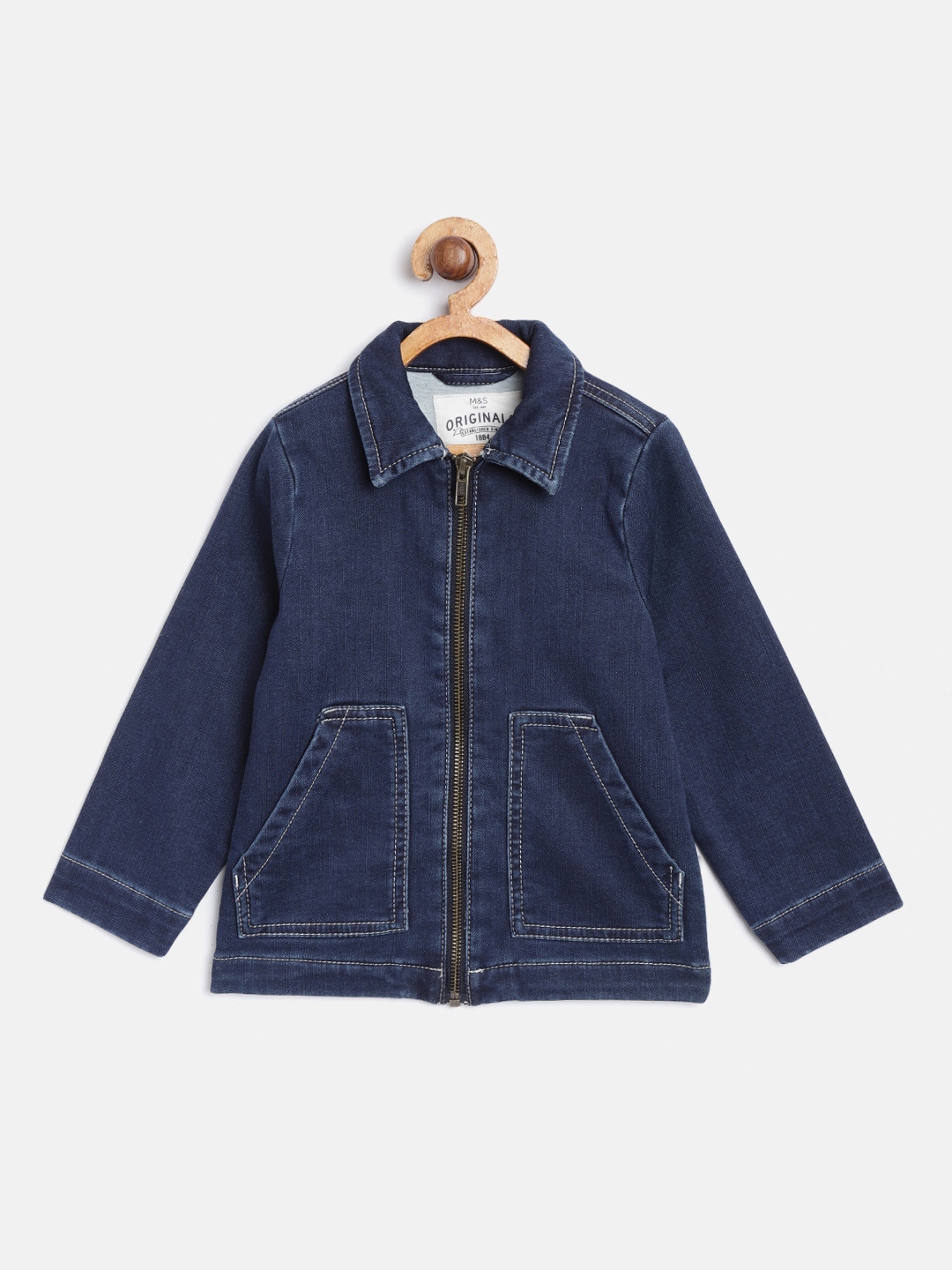Buy Marks & Spencer Boys Navy Blue Solid Denim Jacket - Jackets for Boys 11389786 | Myntra