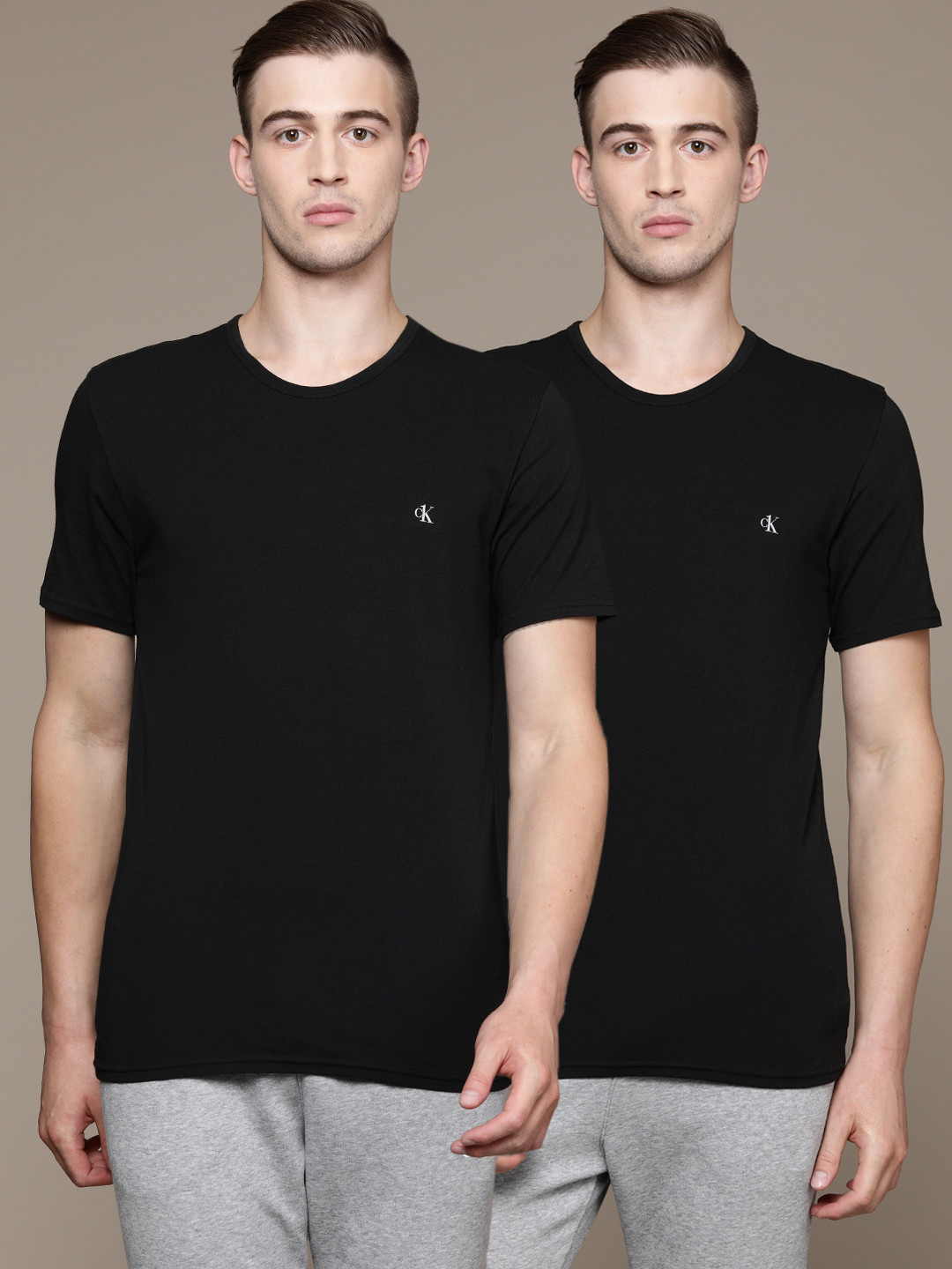 Buy Calvin Klein Underwear Men Black Pack Of 2 Solid Lounge Tshirt