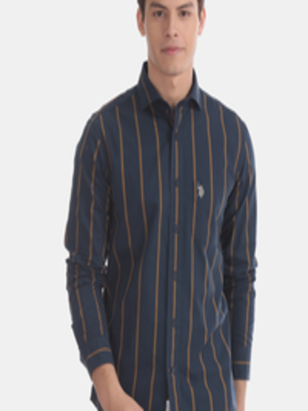 Buy U.S. Polo Assn. Men Navy Blue Slim Fit Striped Casual Shirt