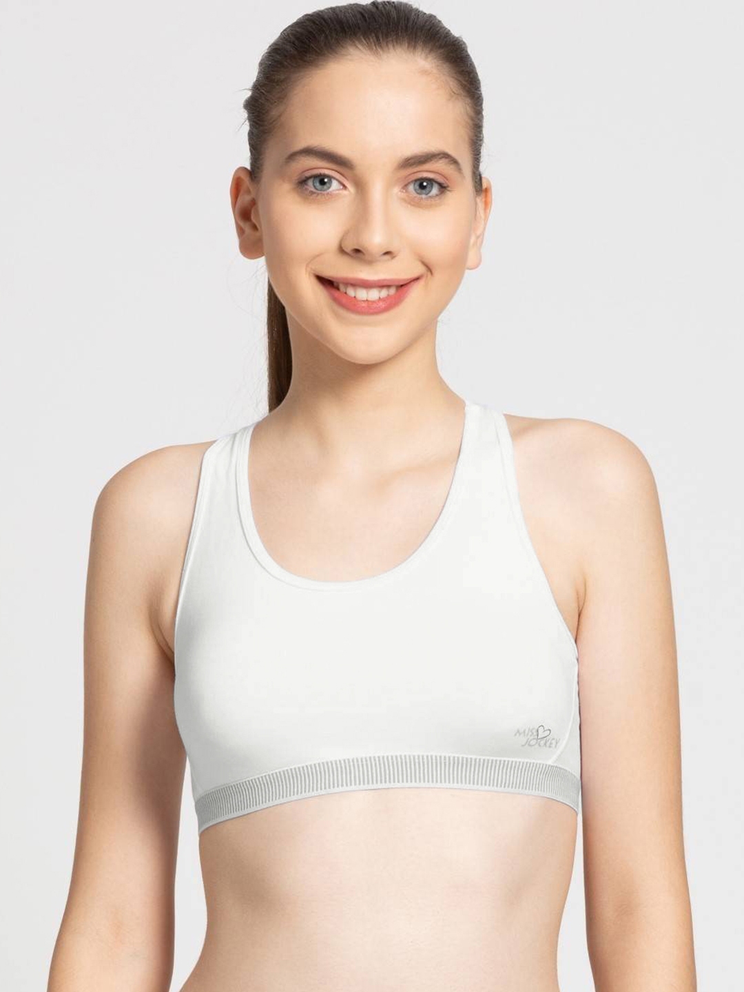 Buy Jockey White Solid Non Wired Non Padded Sports Bra ...