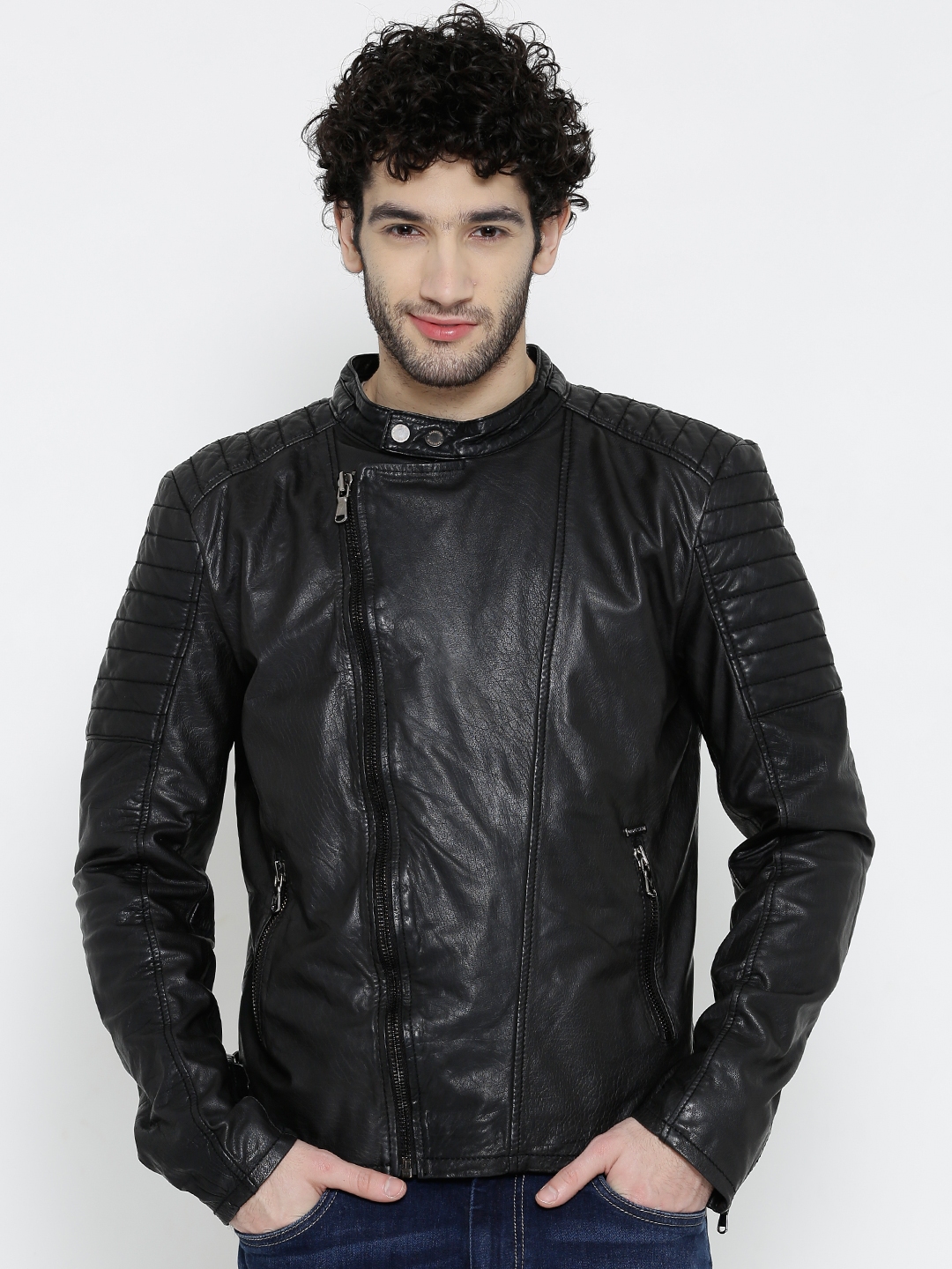 Buy BARESKIN Black Leather Biker Jacket - Jackets for Men 1139701 | Myntra