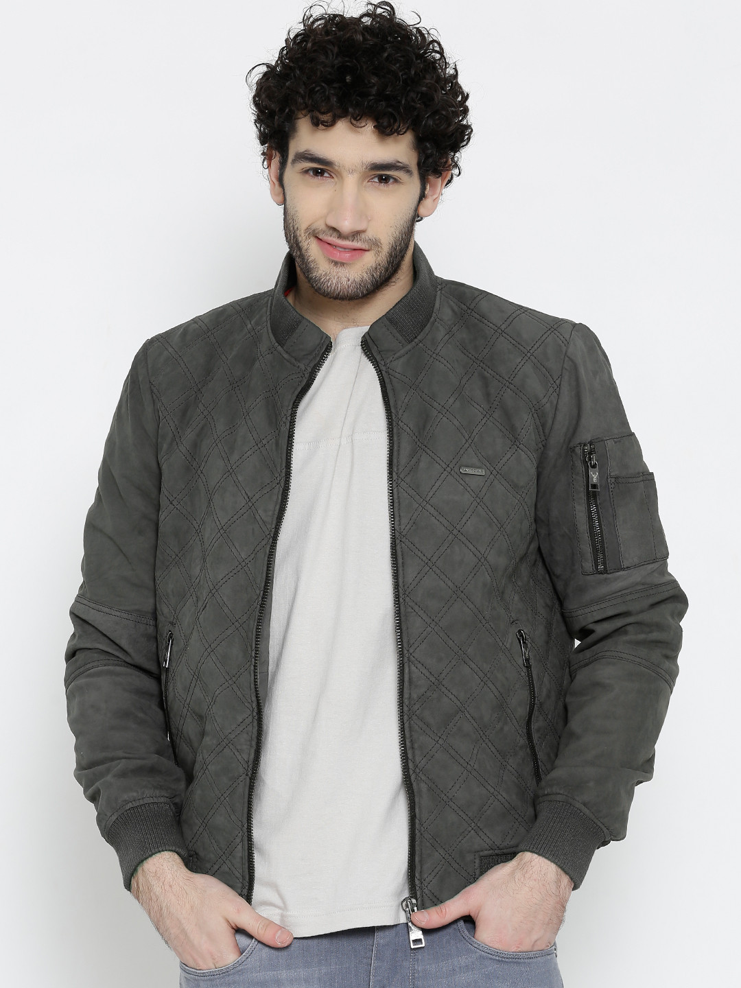 Buy BARESKIN Grey Quilted Leather Jacket Jackets for Men 1139725 Myntra