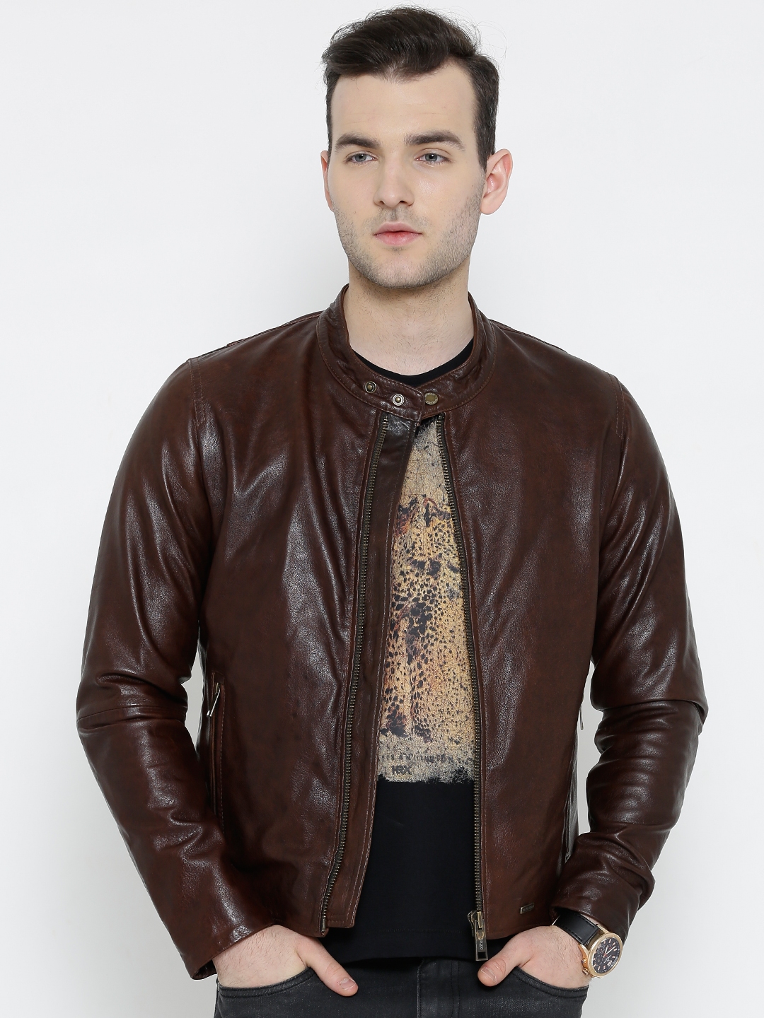 Buy BARESKIN Brown Leather Jacket - Jackets for Men 1139741 | Myntra