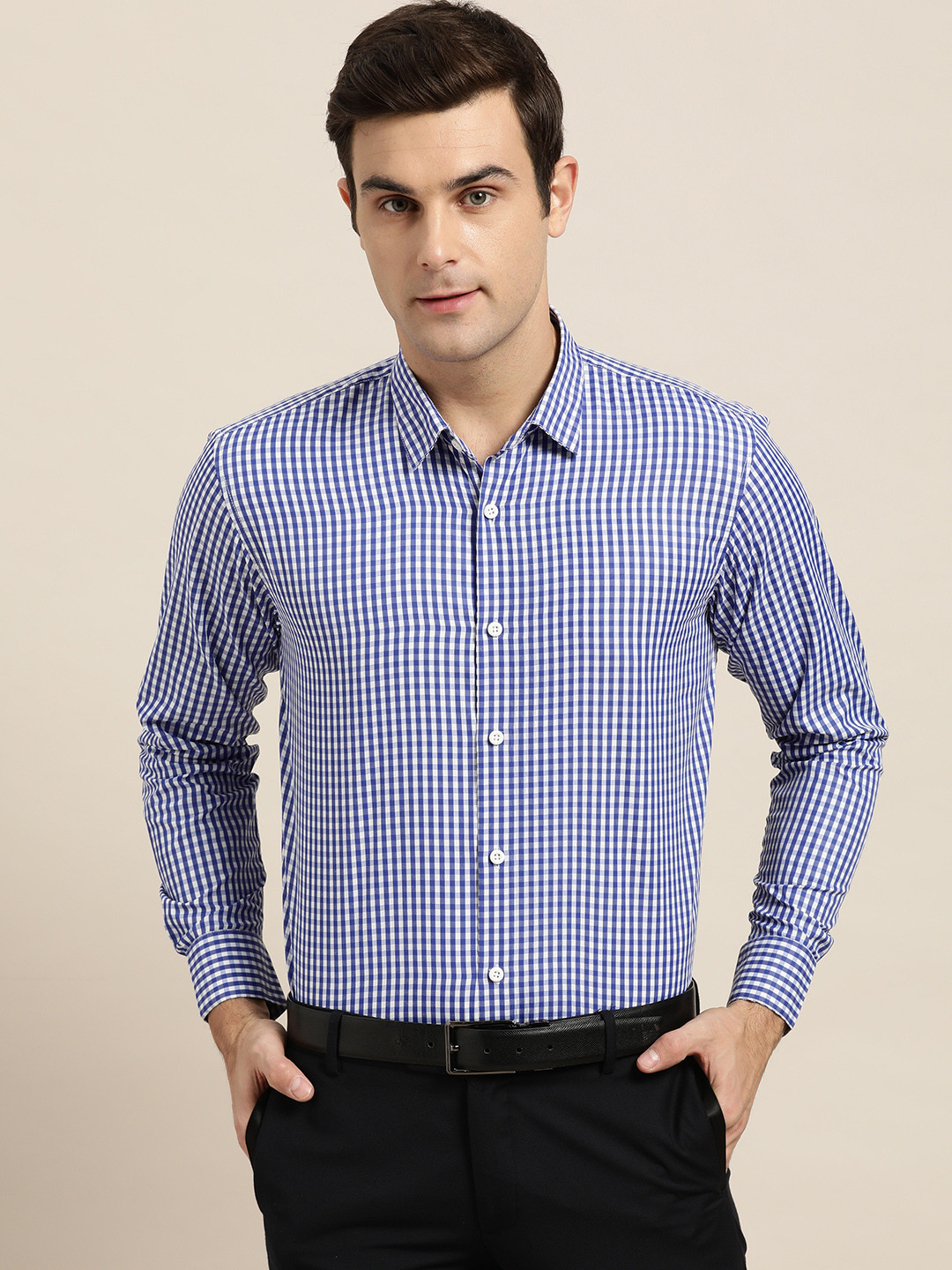 Buy SOJANYA Men Blue & White Classic Fit Checked Formal Shirt Shirts